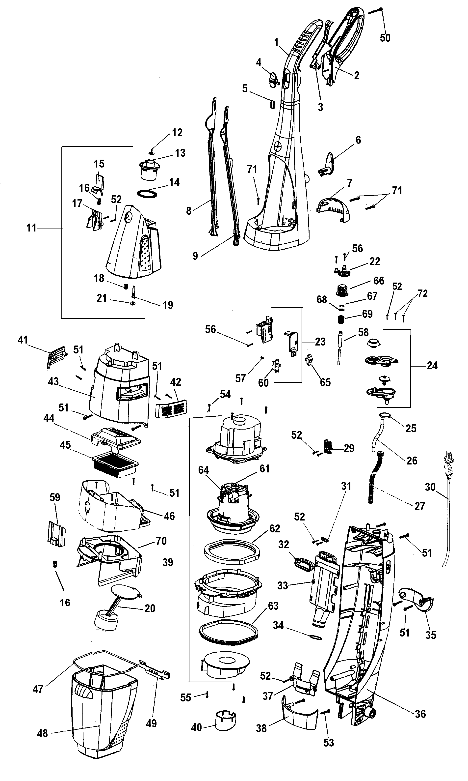 Hoover H2801-0RM main assembly diagram