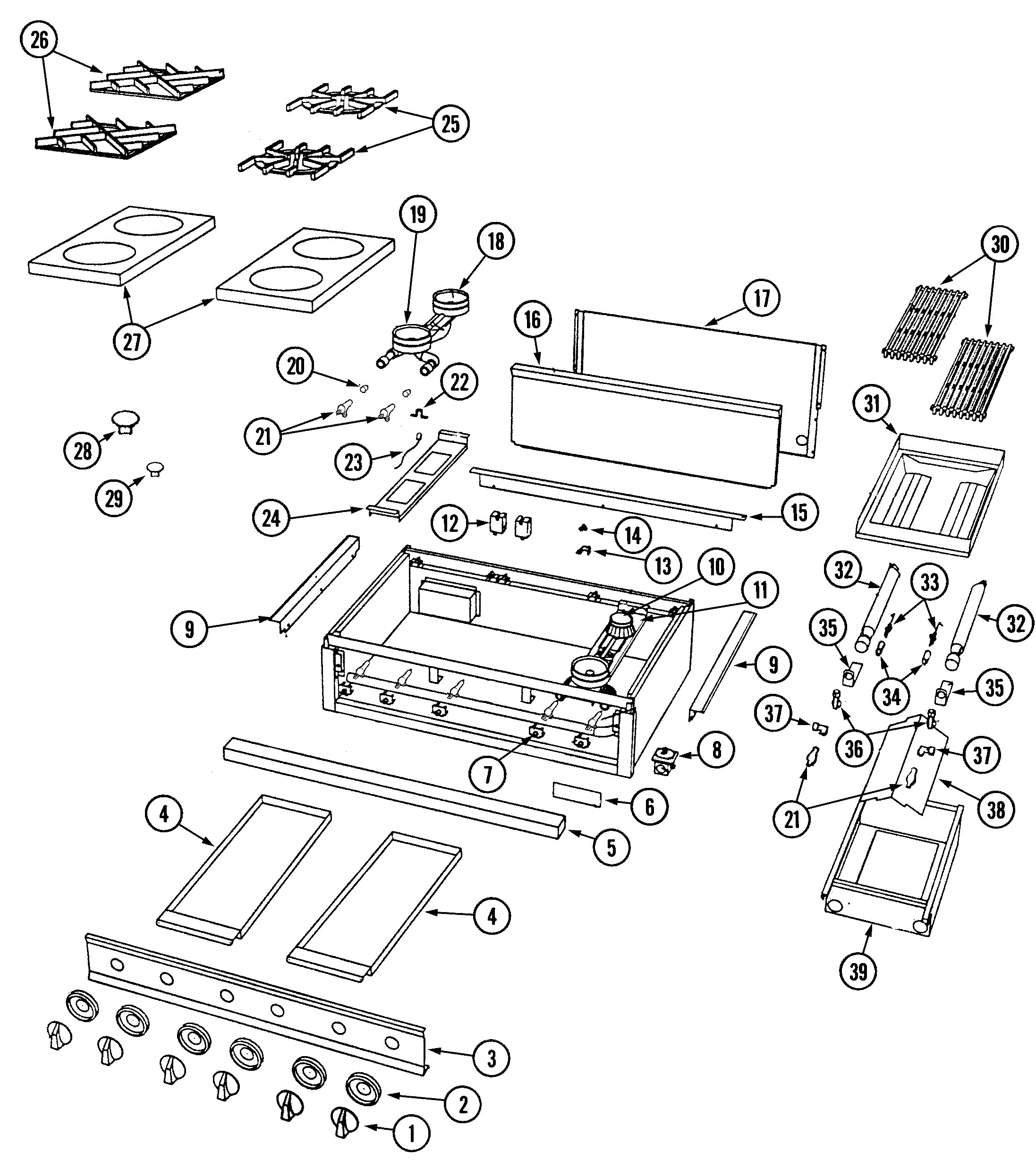Jade RJCT4863A top assembly/gas controls diagram