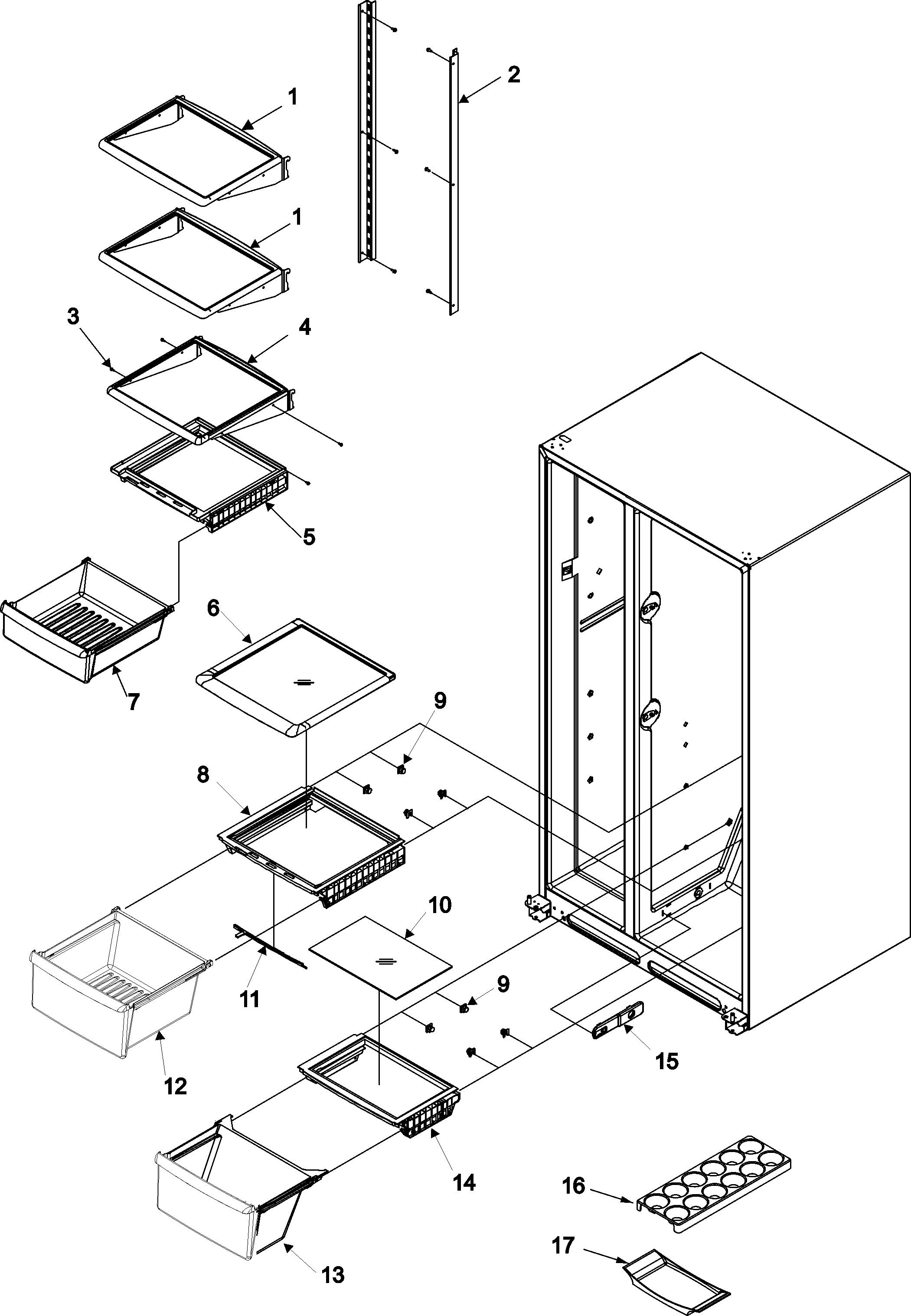Amana ASD2326HEQ crisper assy & deli assy diagram