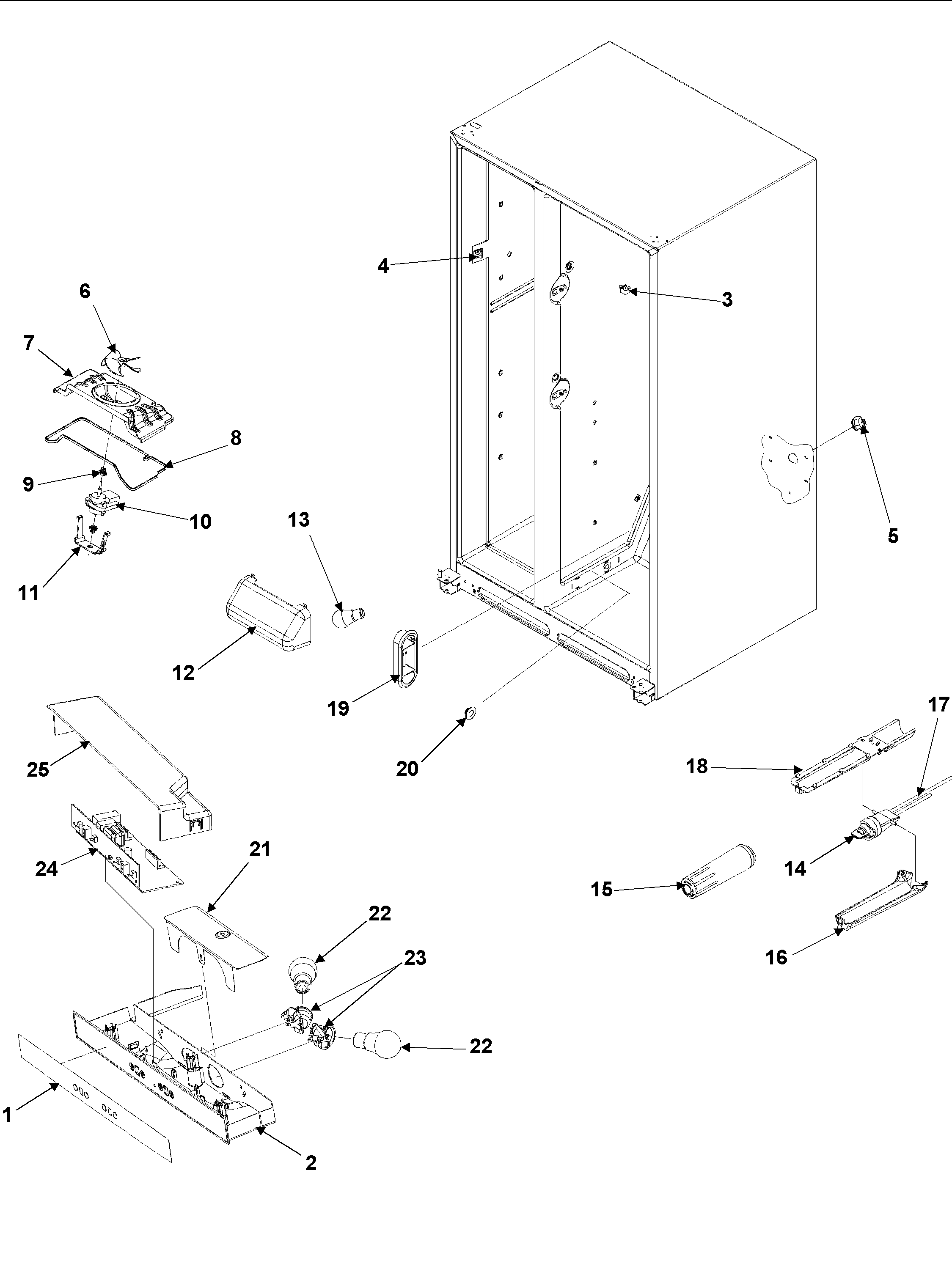 Amana ASD2326HEQ evap fan assy and lights diagram