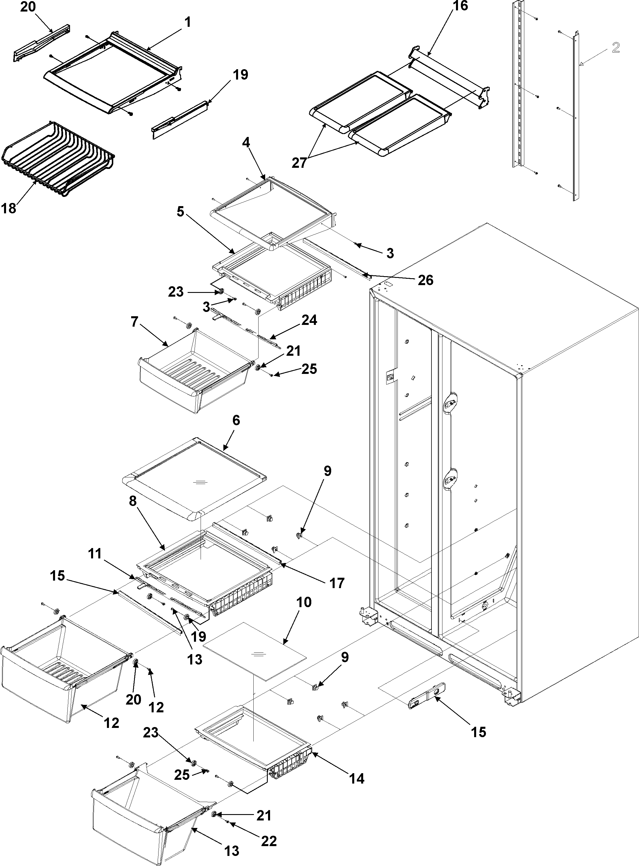 Amana ASD2328HEB crisper assy & deli assy diagram