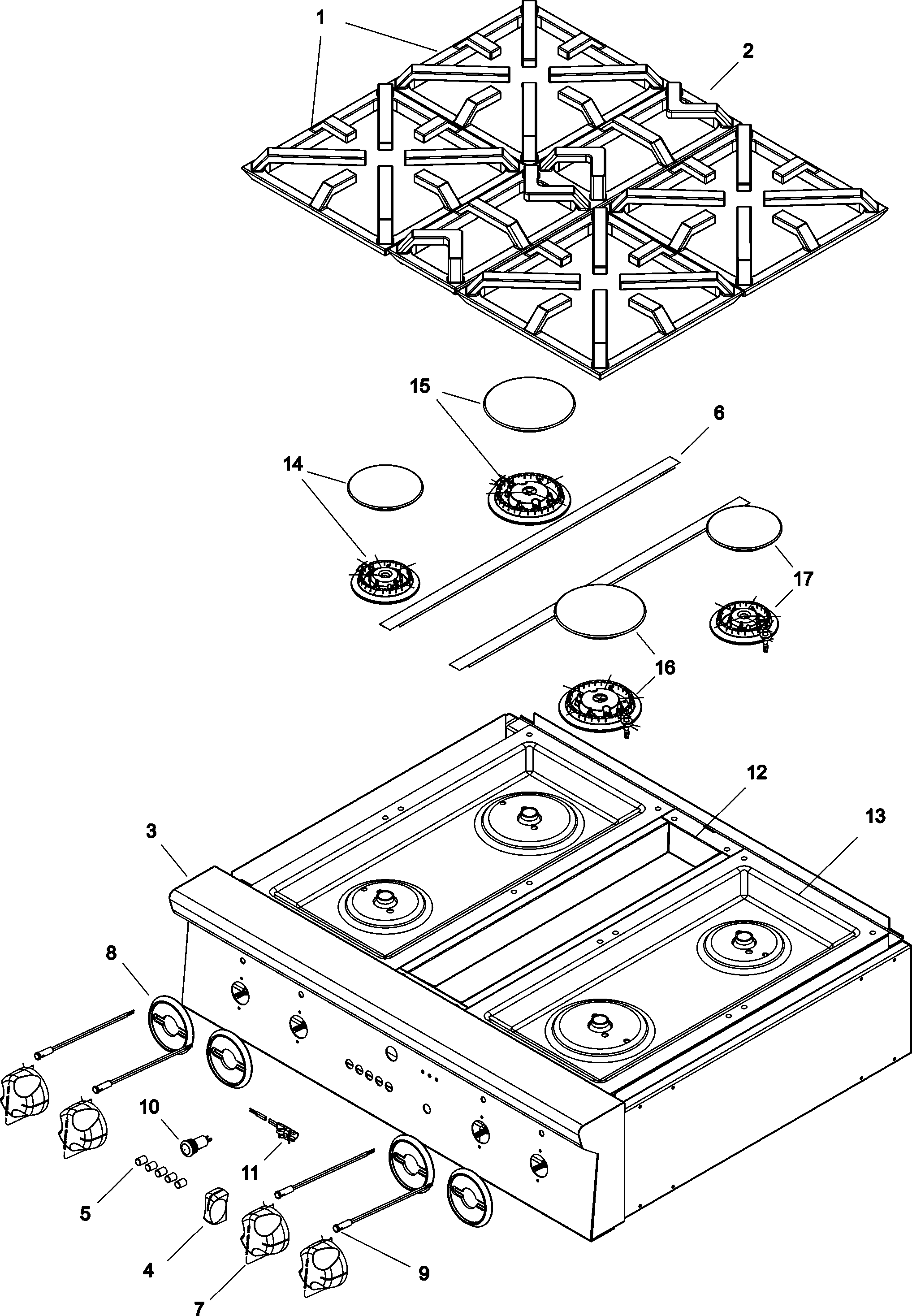Jade RJRG3010A cooktop controls diagram