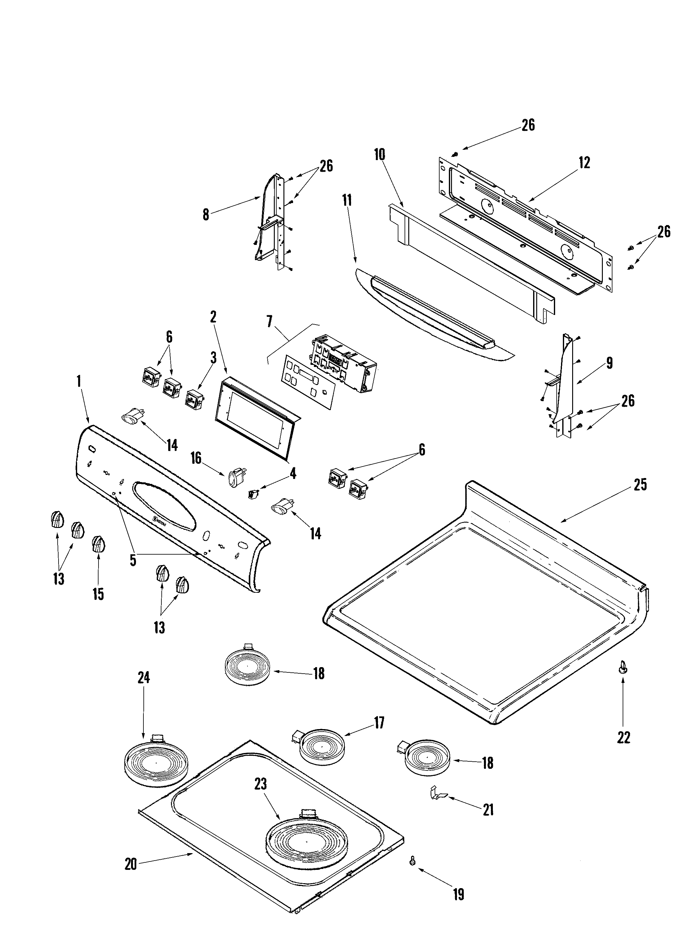 Maytag MER5775RCQ control panel/top assembly diagram