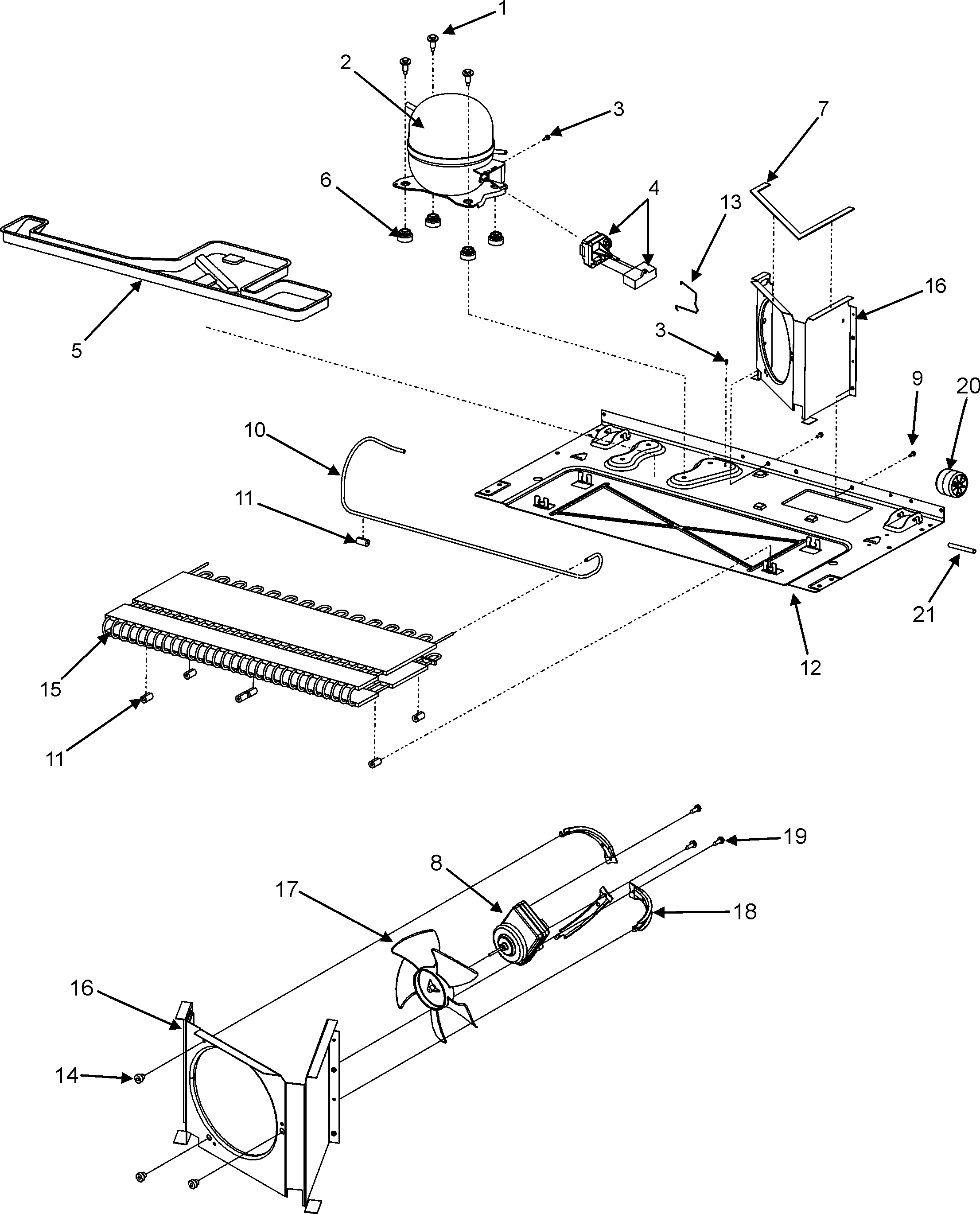 Maytag MSD2651KGW compressor/cond motor/rear rollers diagram