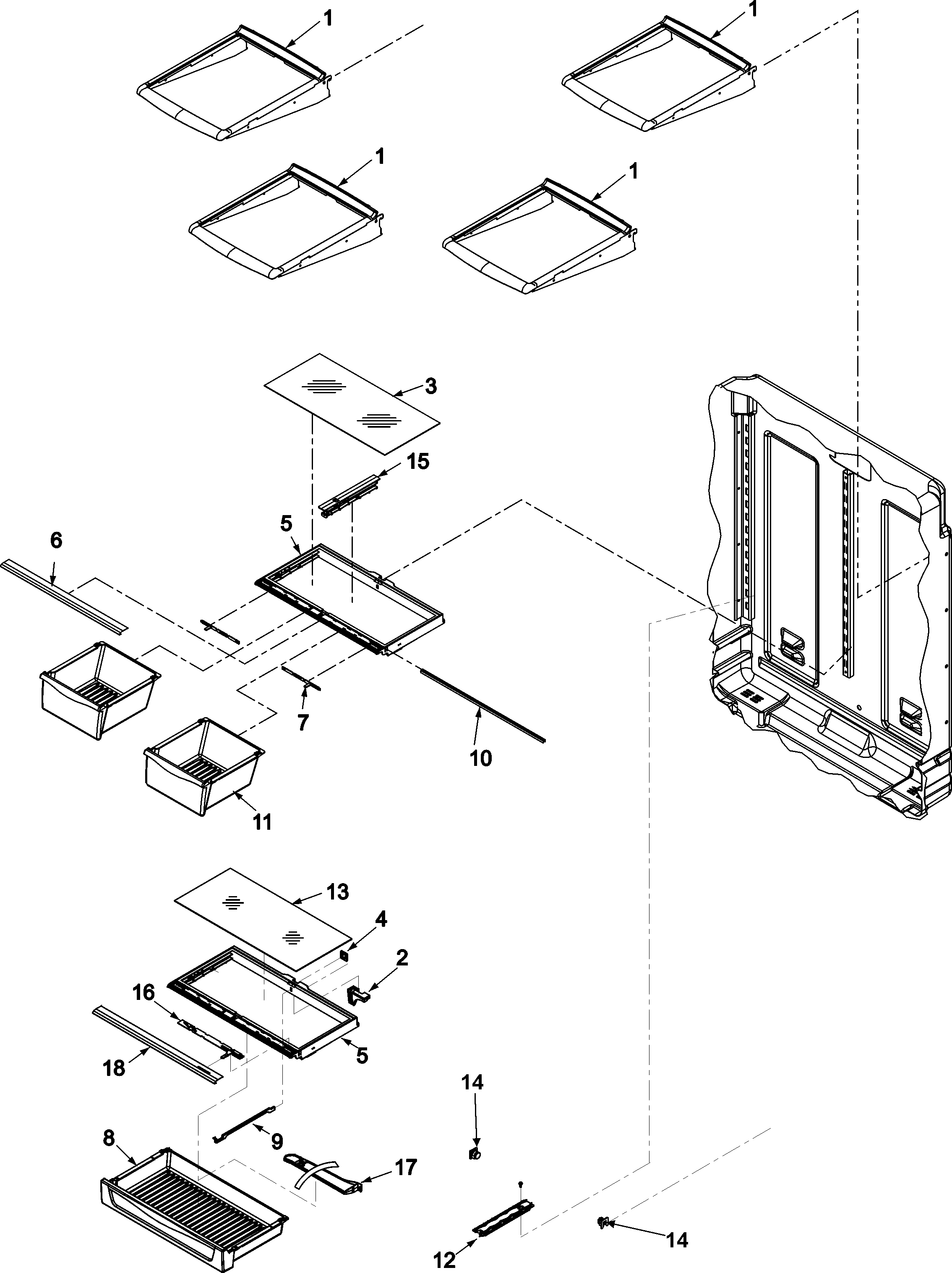 Amana ABD2533DEB refrigerator shelving diagram
