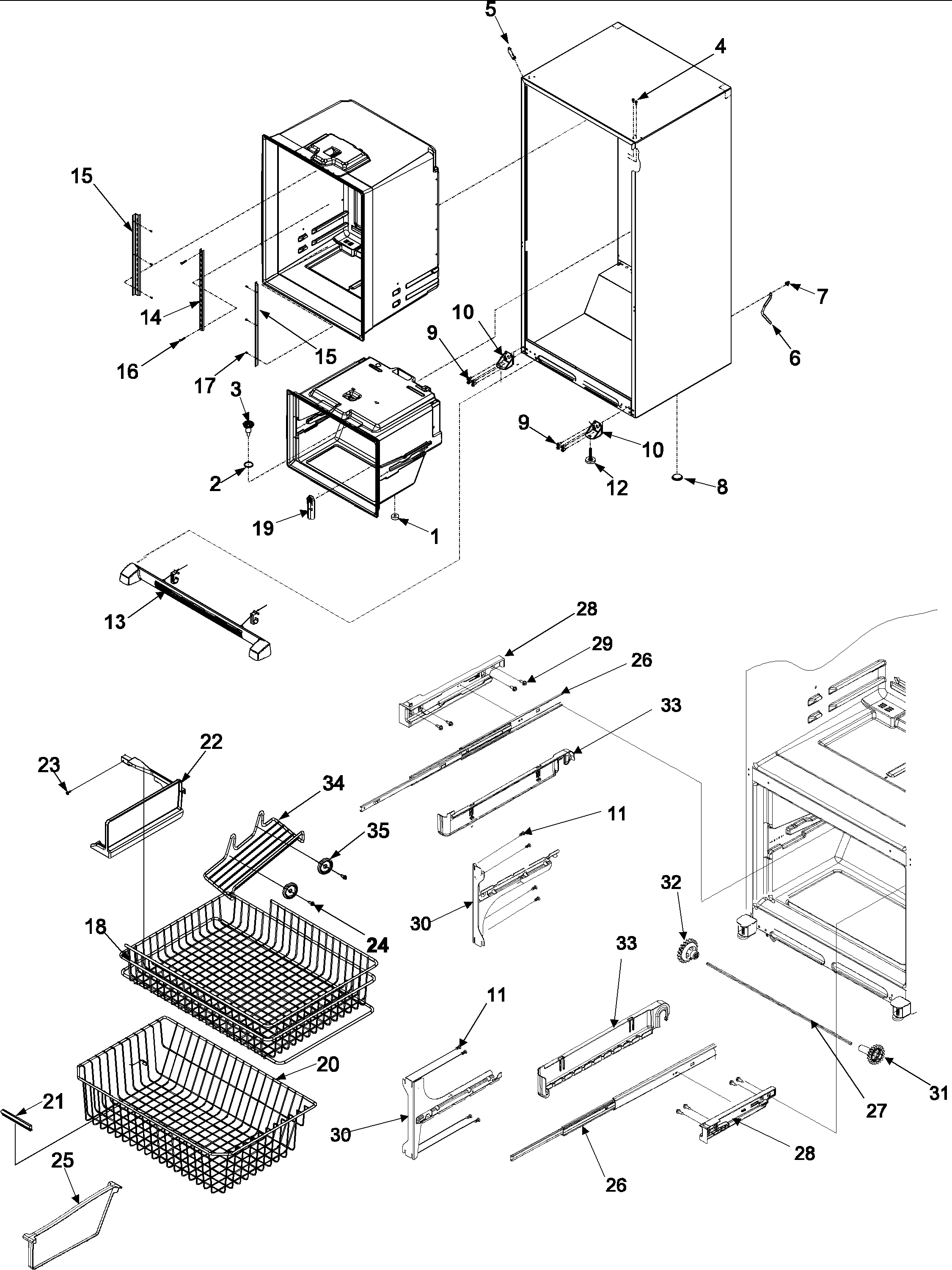 Amana ABB2522FEB0 interior cabinet & freezer shelving diagram