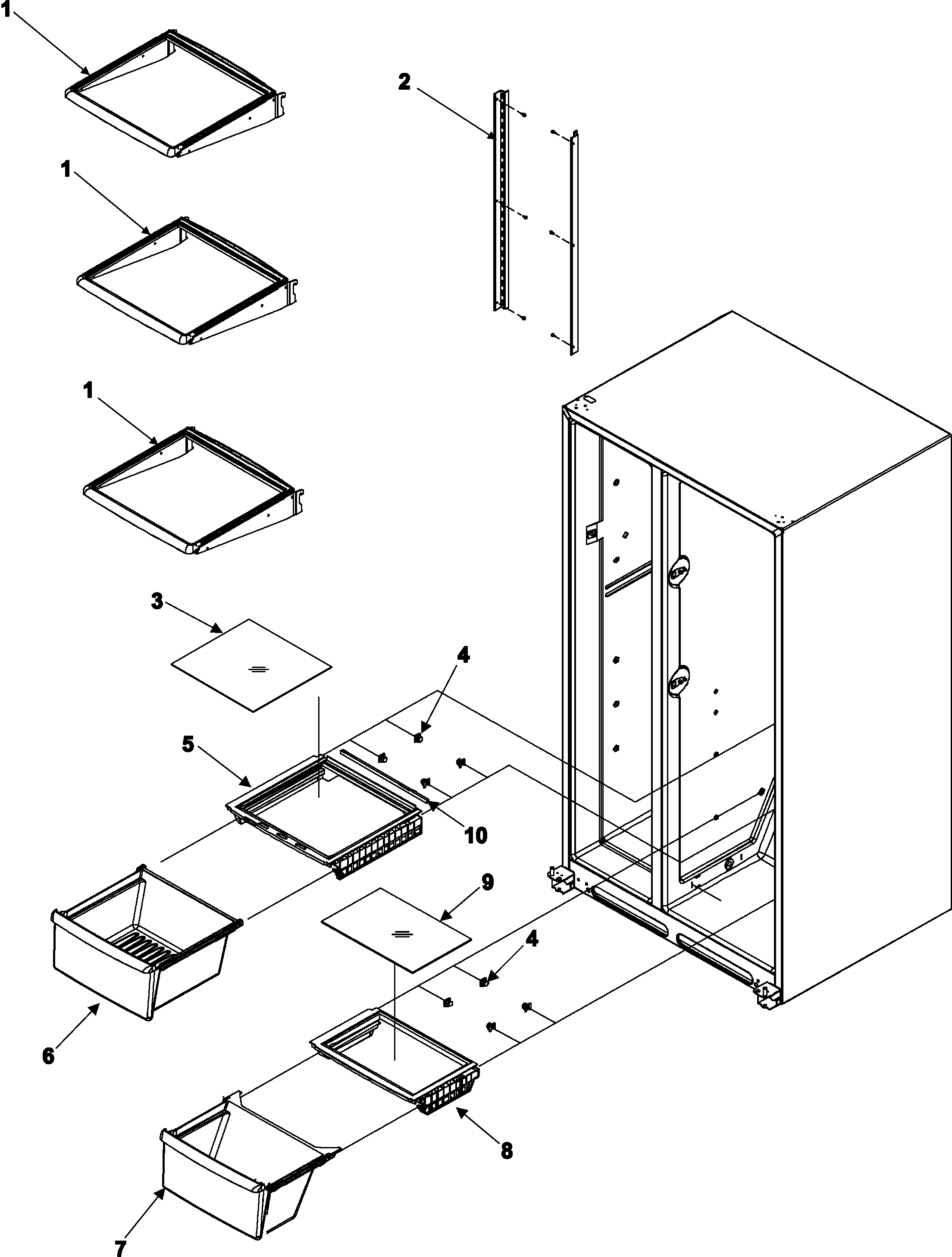 Amana ASD2621KRZ crisper assy & ref shelf diagram