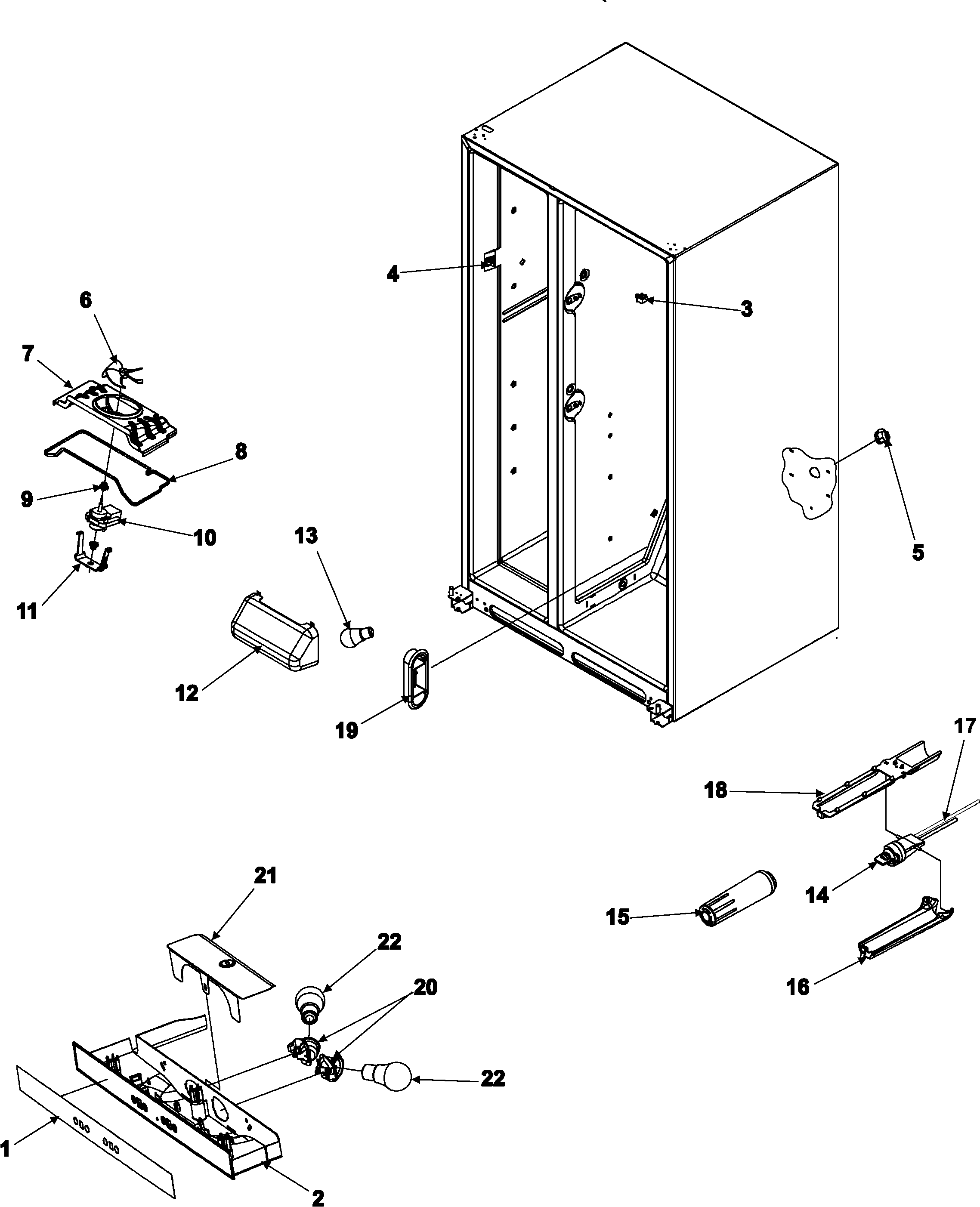 Amana ASD2621KRZ evap fan assy and lights diagram