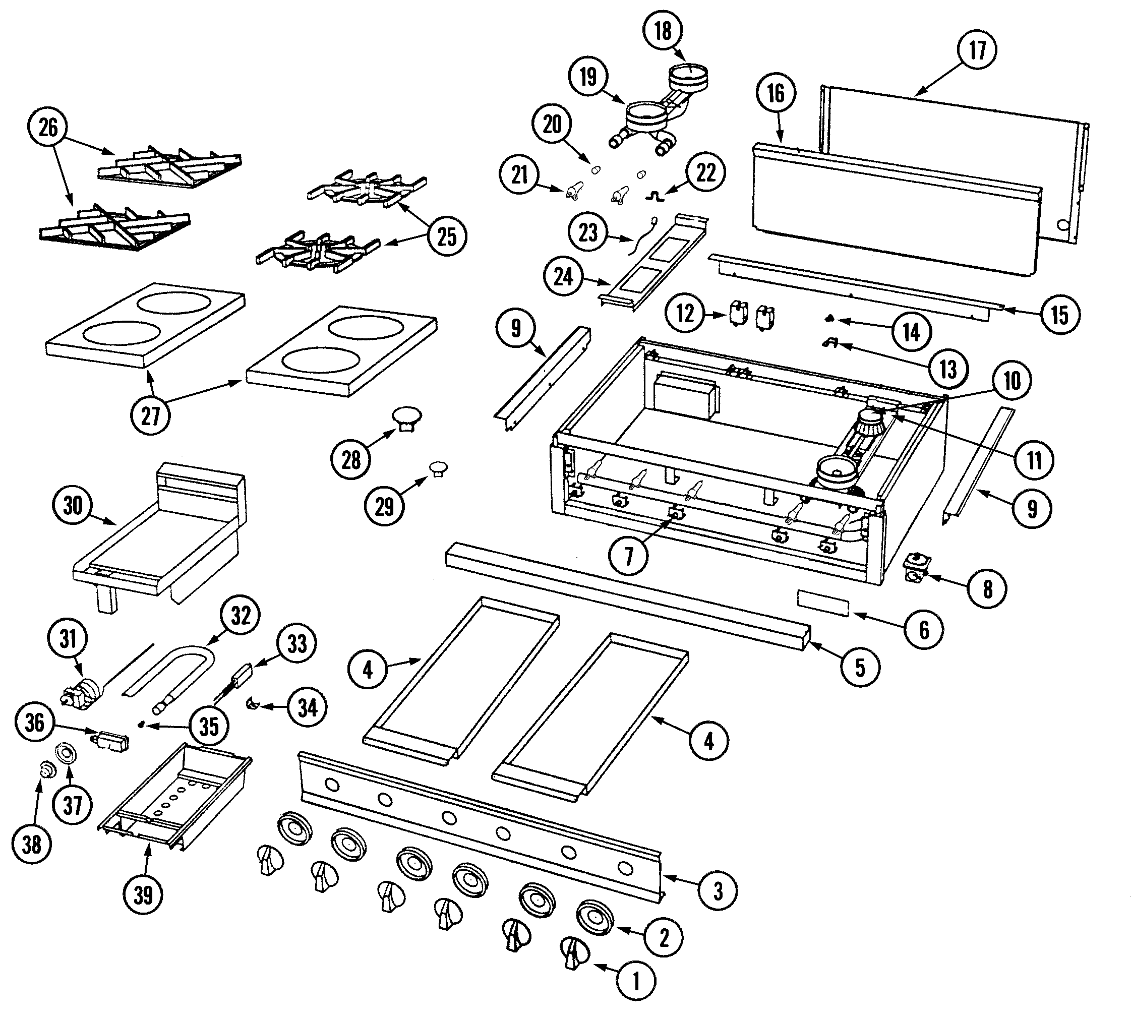 Dynasty DCT364G top assembly/gas controls diagram