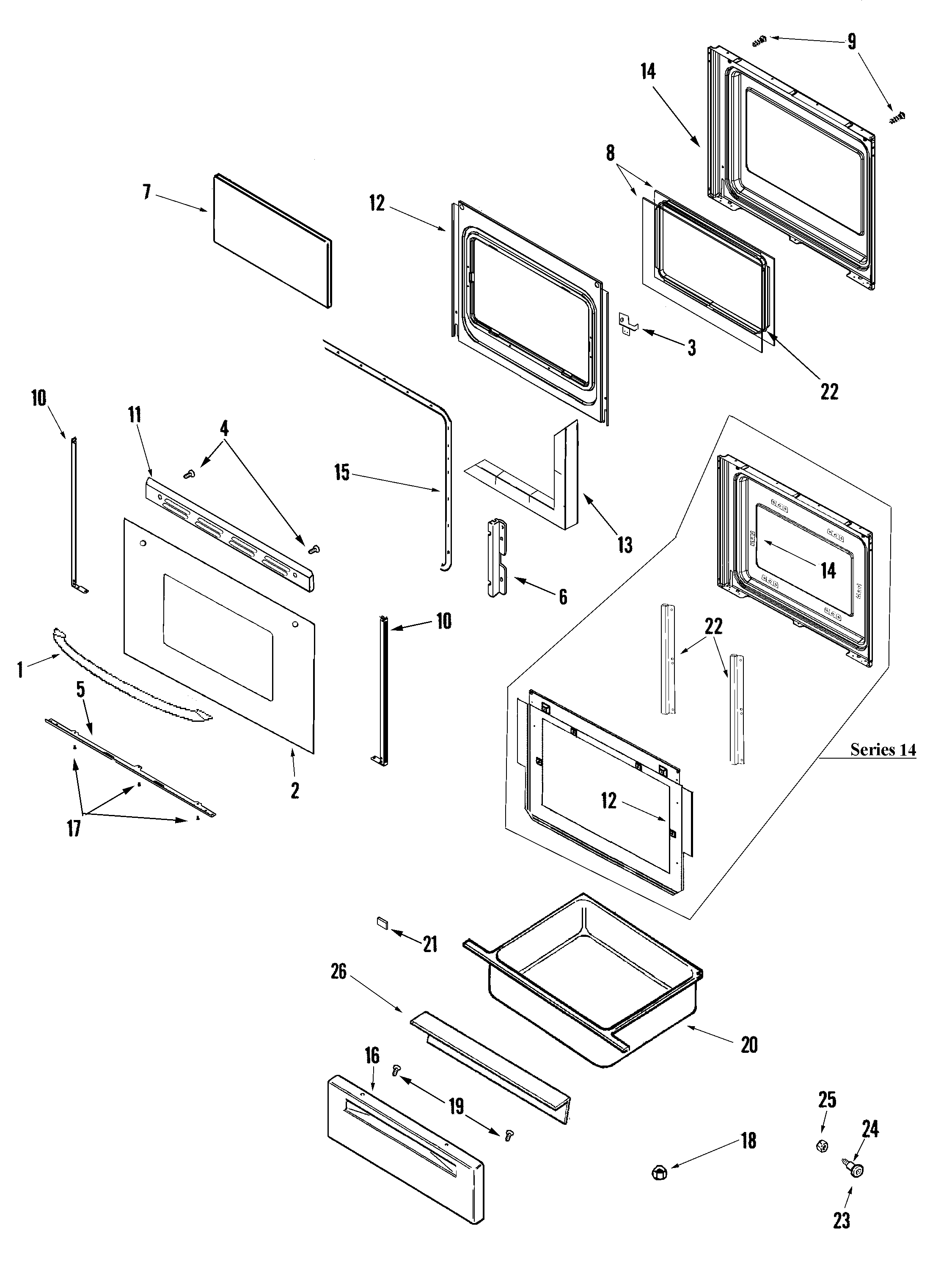 Maytag MGR5752BDQ door/drawer diagram
