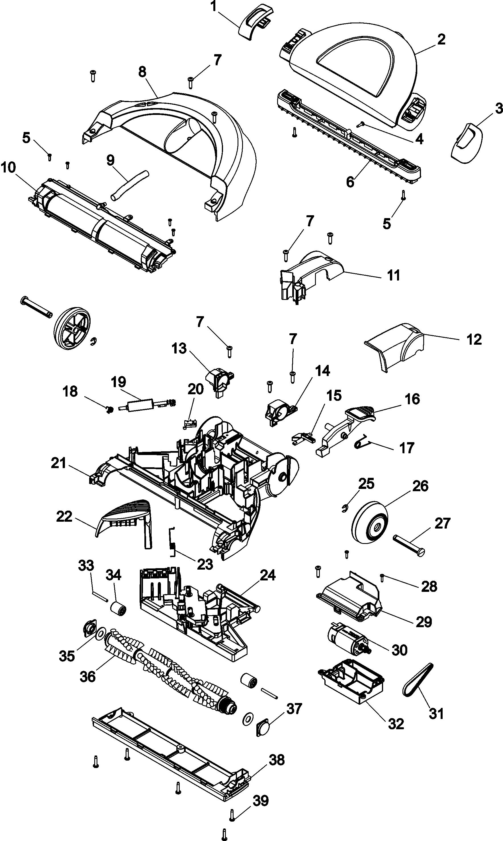 Hoover H2850-050 foot diagram