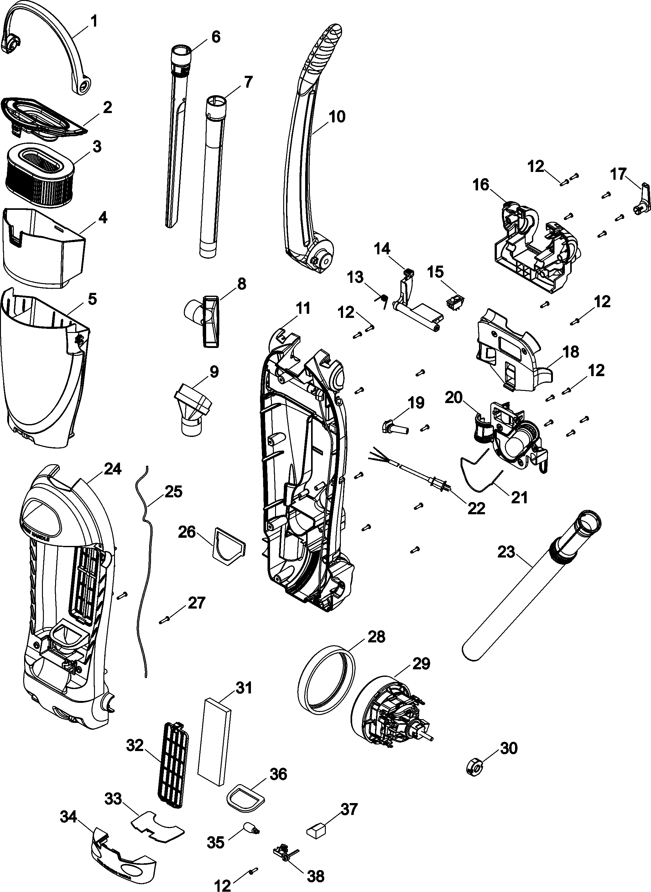 Hoover U5165-900 upper housing diagram