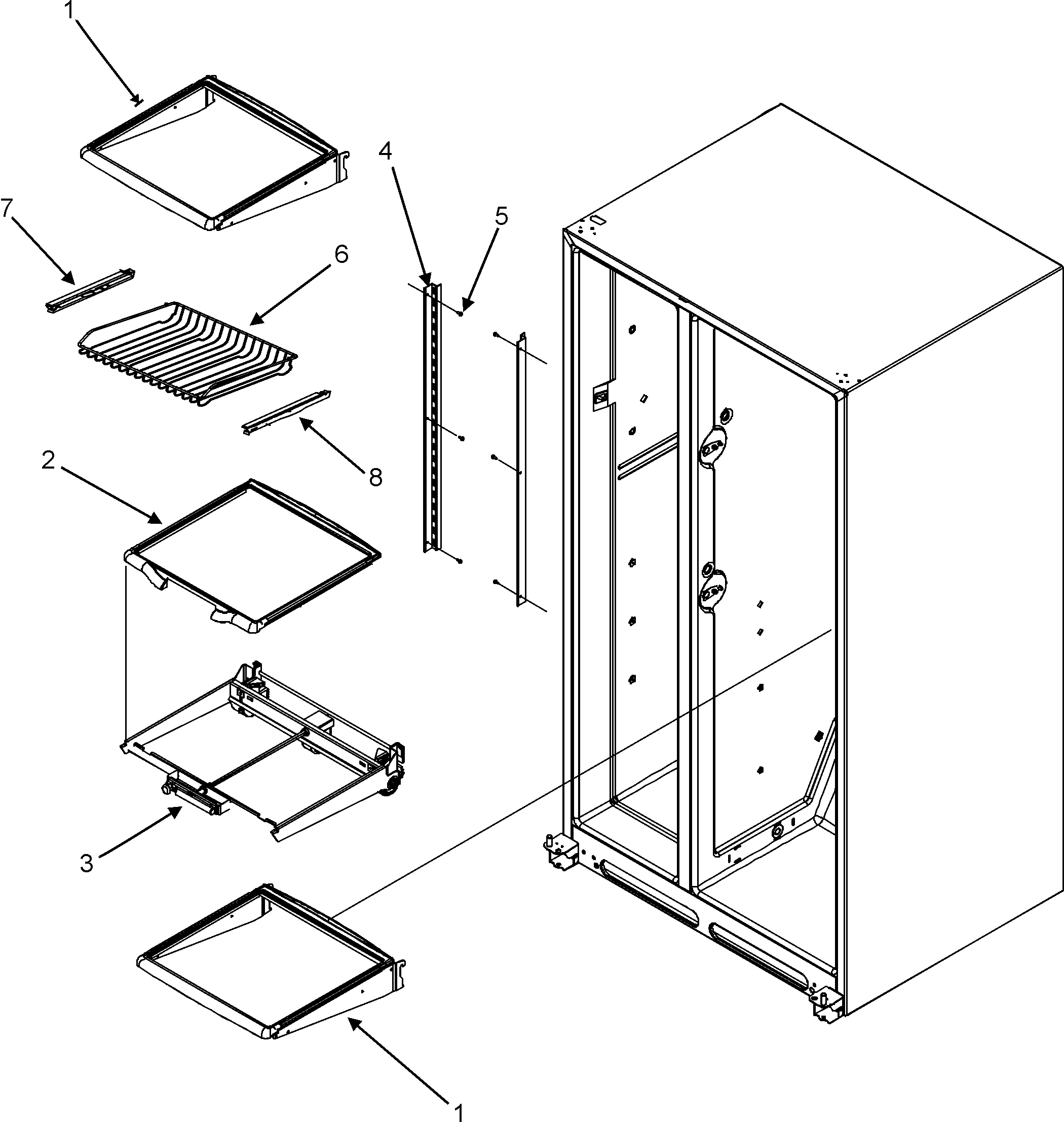 Maytag MSD2660KES refrigerator shelves diagram
