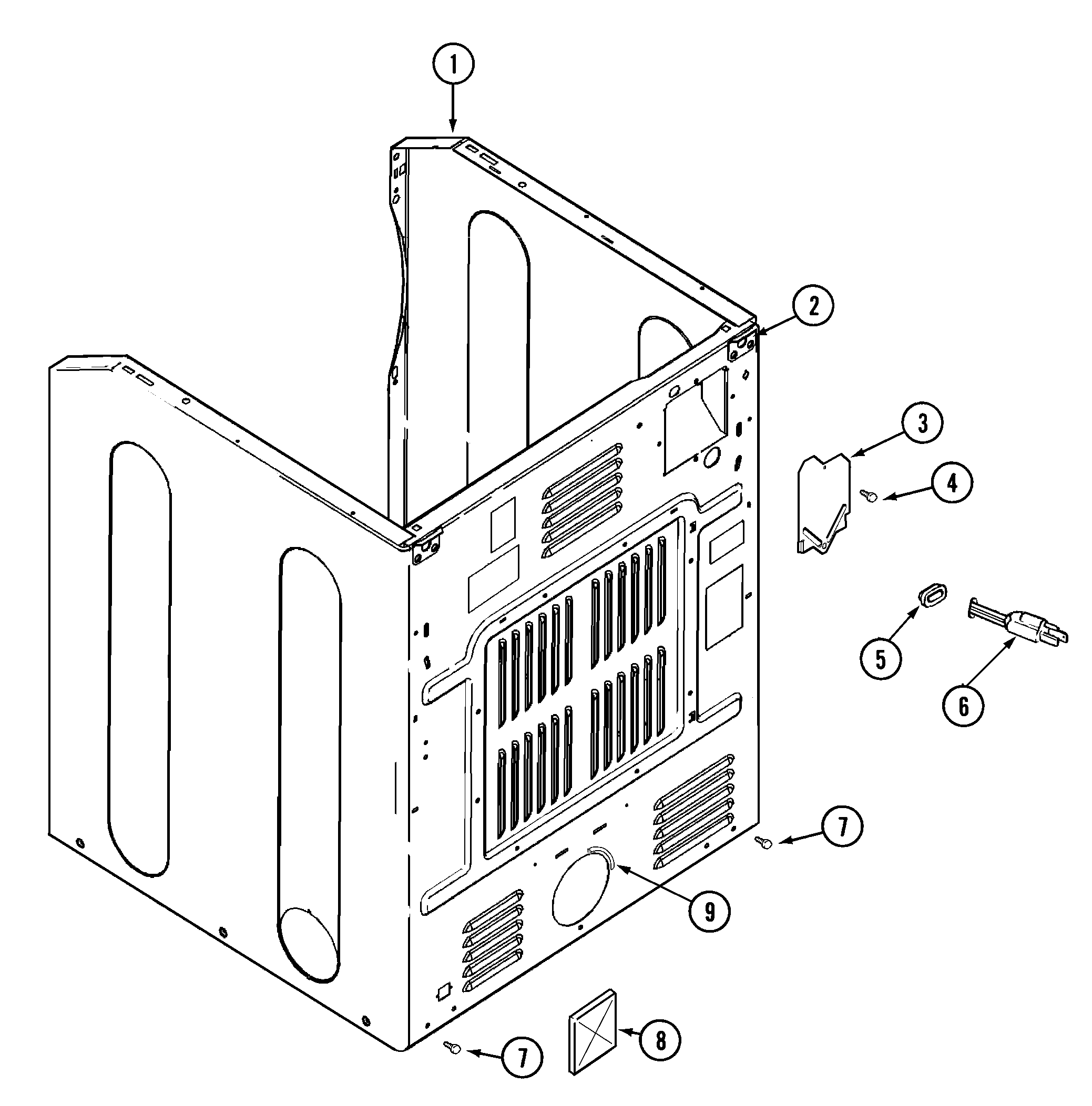 Maytag MDG8000BWQ cabinet-rear diagram