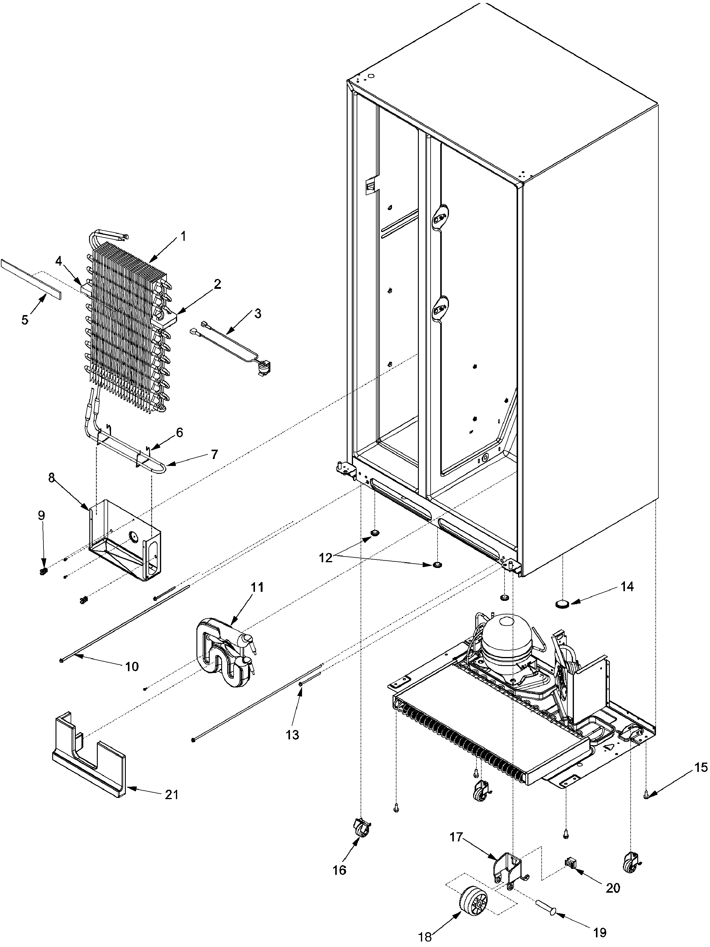 Amana ACD2238HTS evaporator assy and rollers diagram