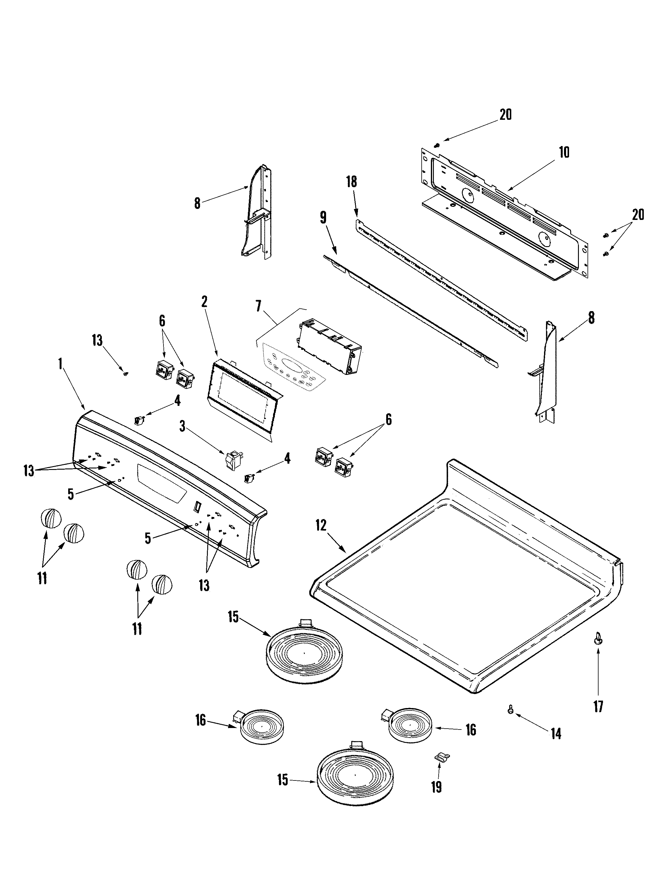 Amana AER5712AAQ control panel/top assembly diagram