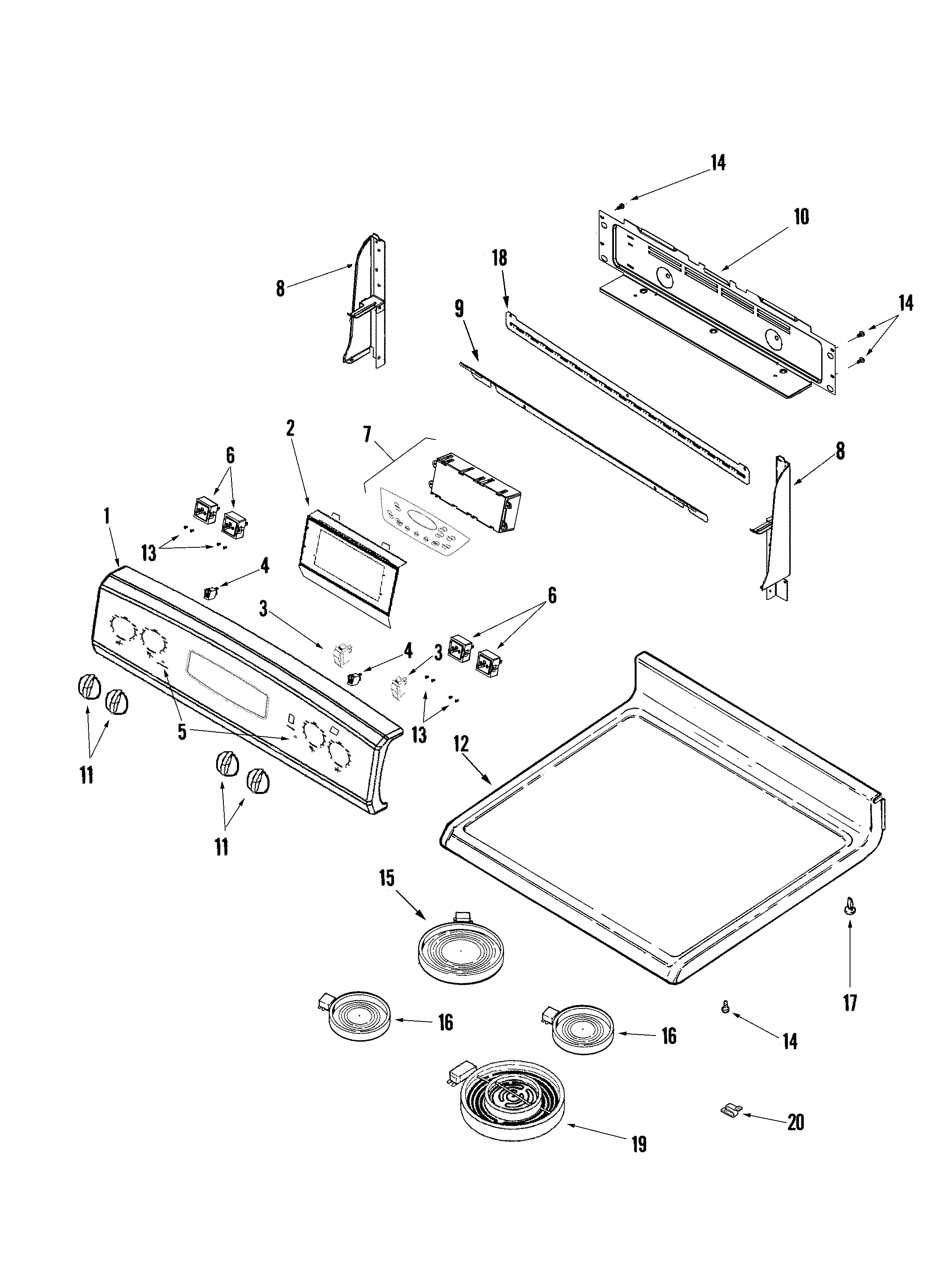 Crosley CE38800AAW control panel/top assembly diagram