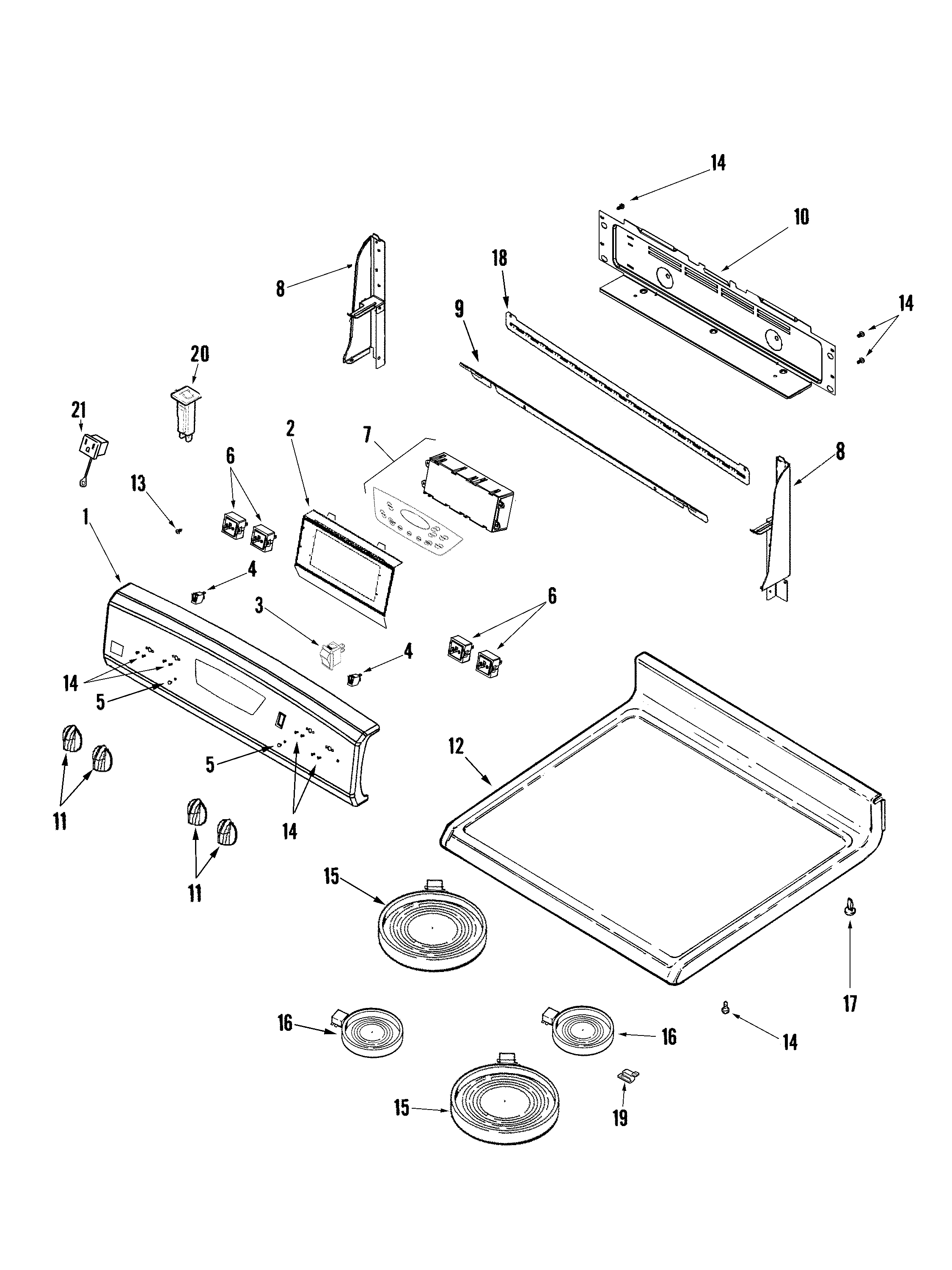 Amana AER5712ACZ control panel/top assembly diagram