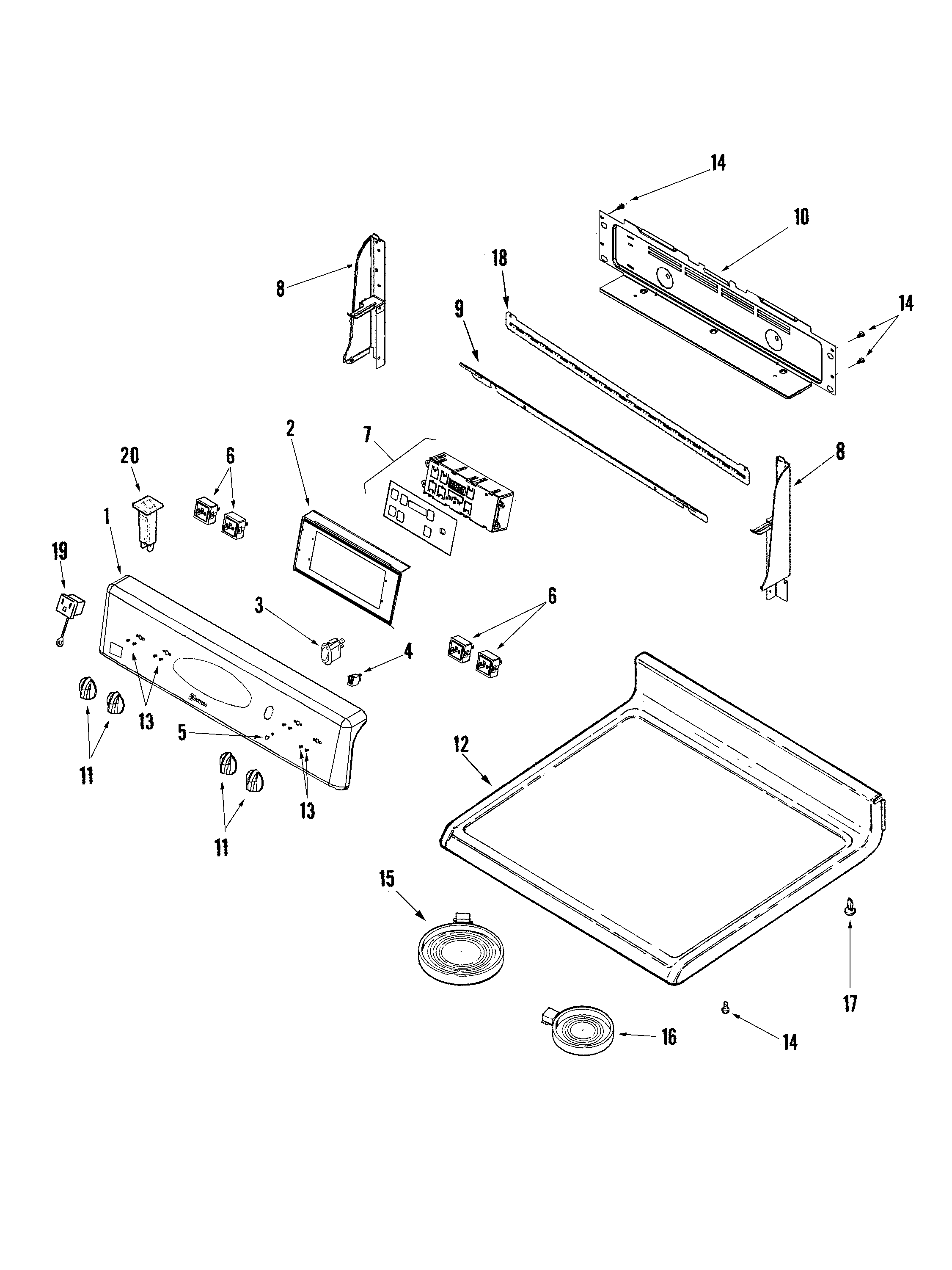 Maytag MER5751ACW control panel/top assembly diagram