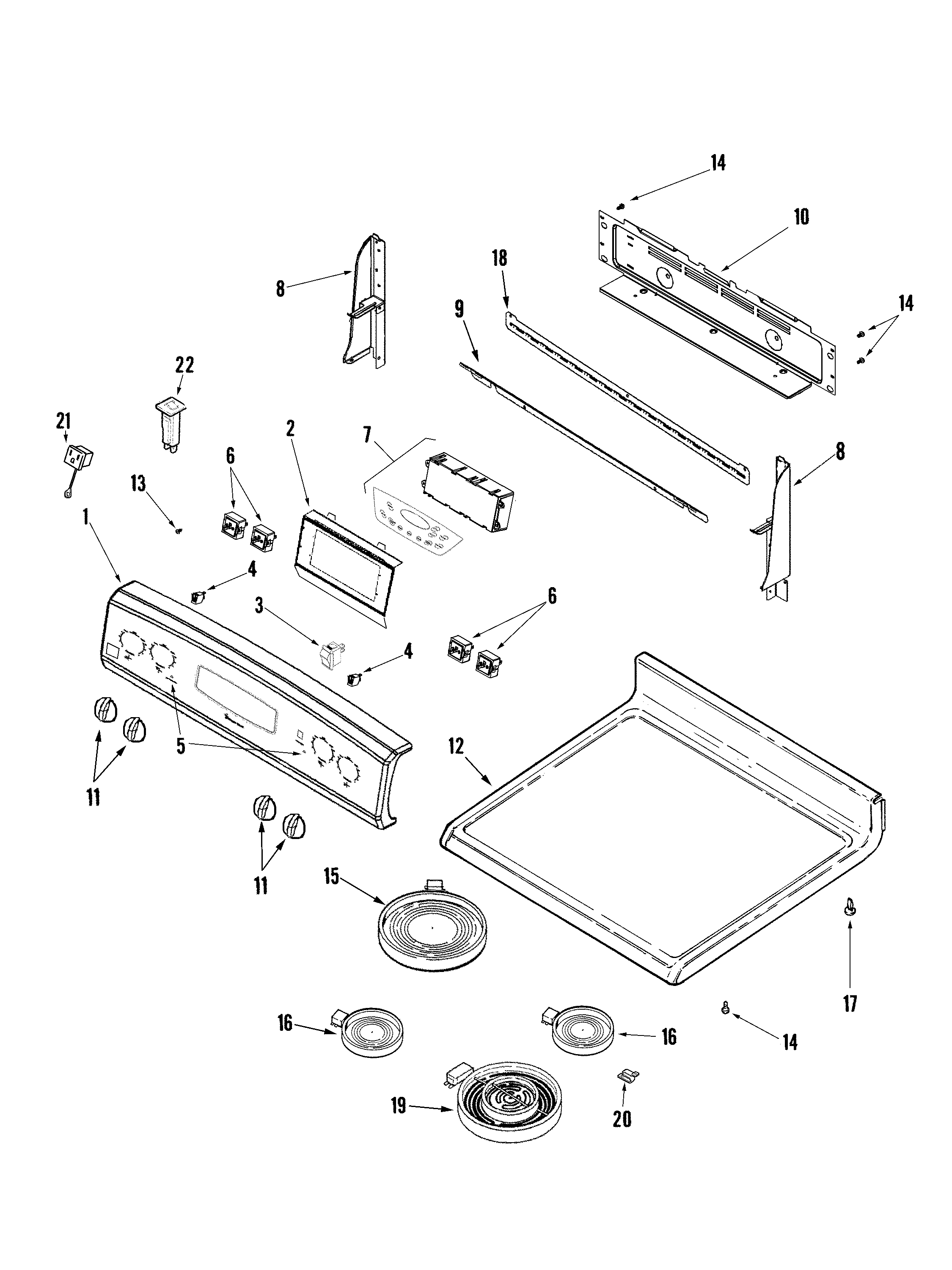 Crosley CE38800ACS control panel/top assembly diagram