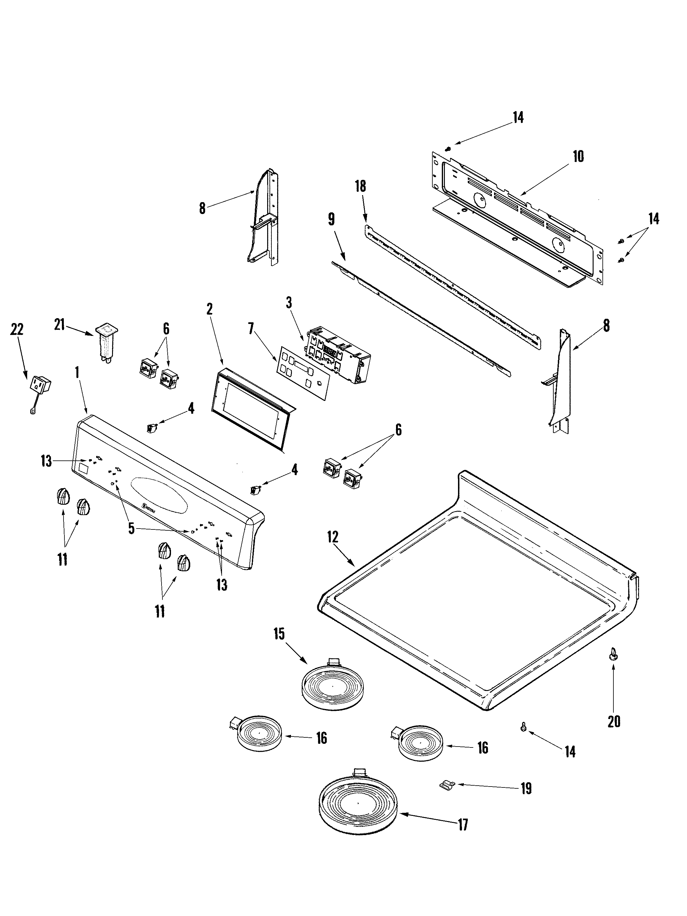 Maytag MER6755ACW control panel/top assembly diagram