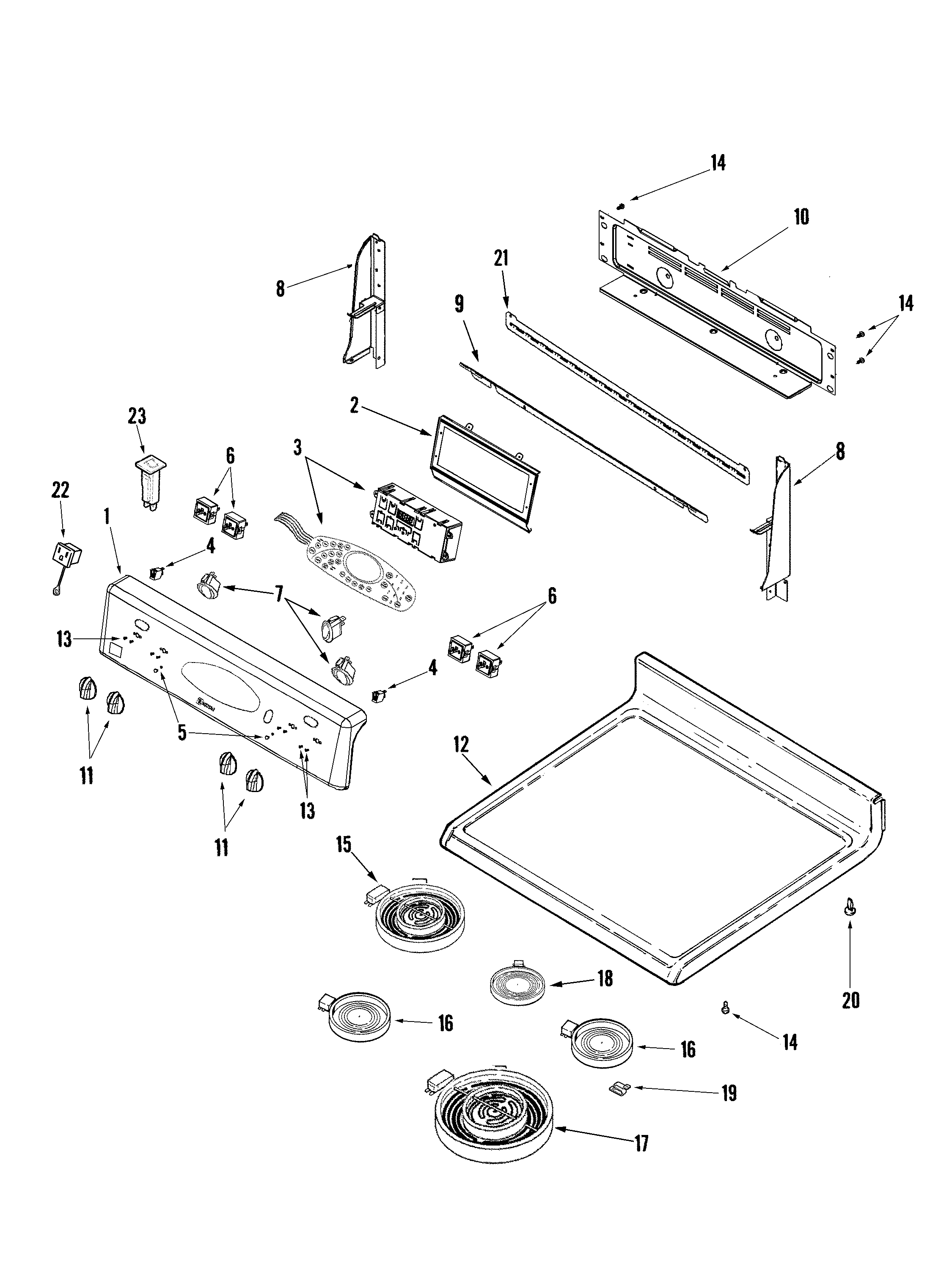 Maytag MER6875ACN control panel/top assembly diagram