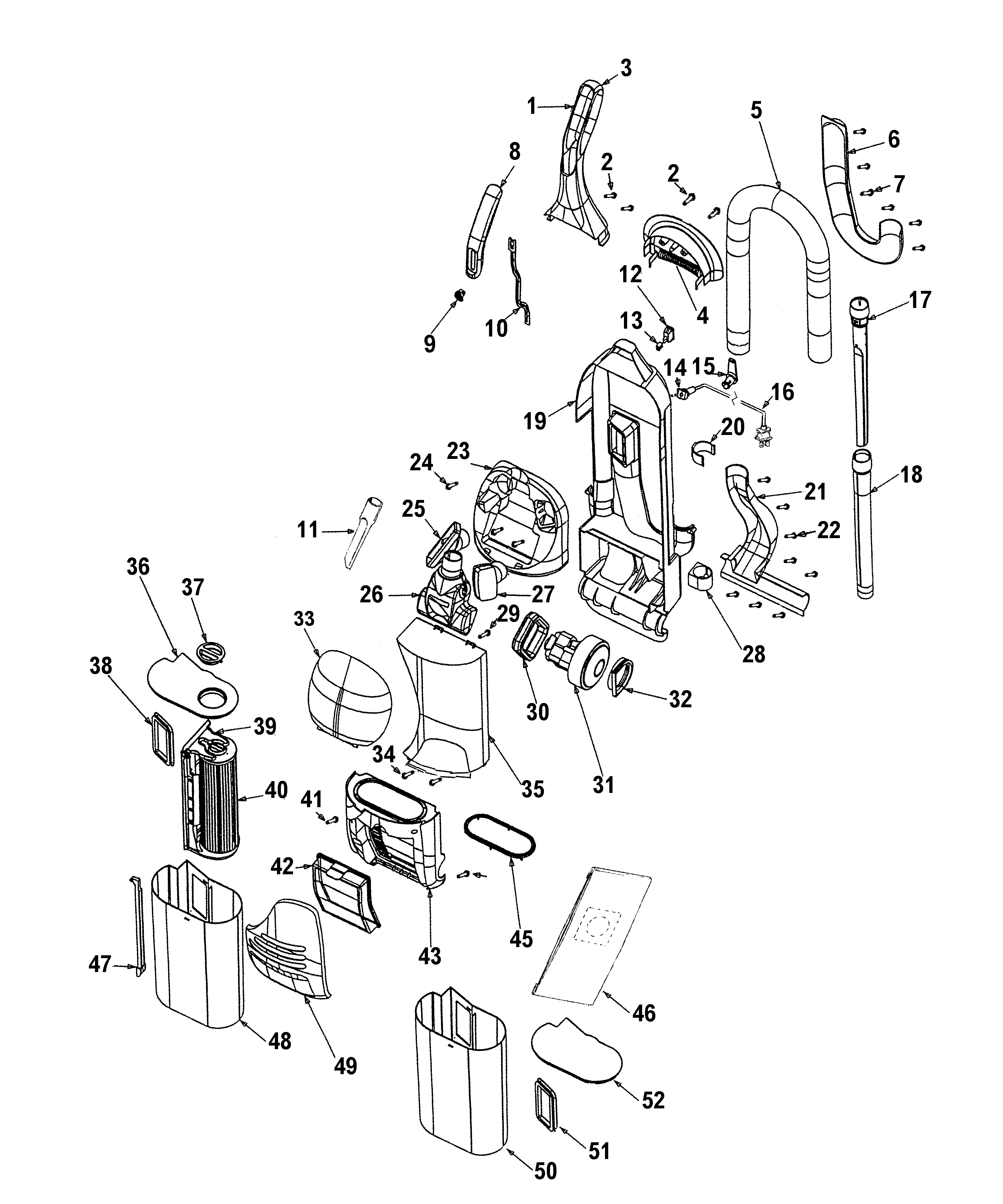 Hoover U8126-990 motor, turbinehandtool, handle diagram