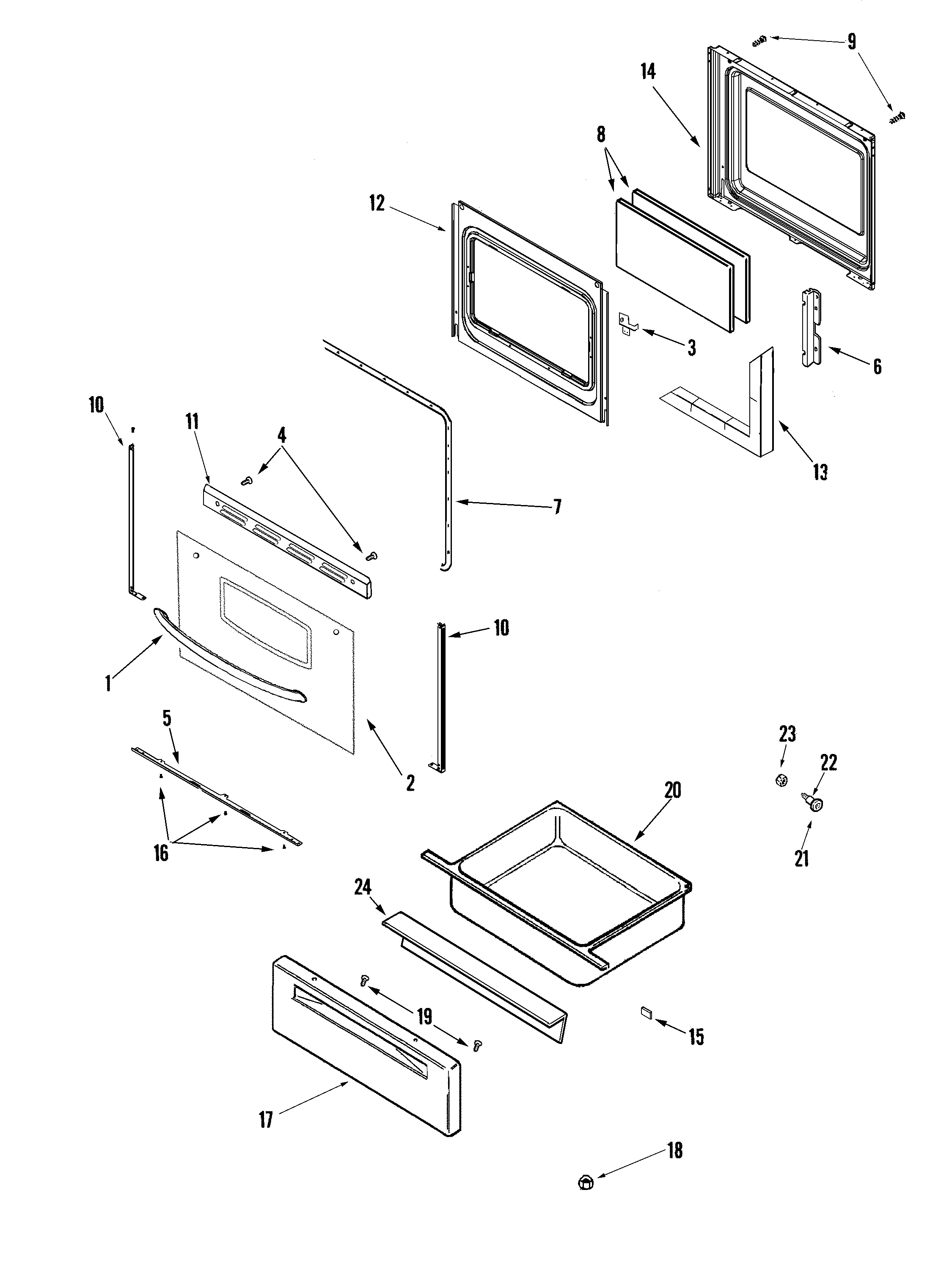 Magic Chef CGR3725ADW door/drawer diagram