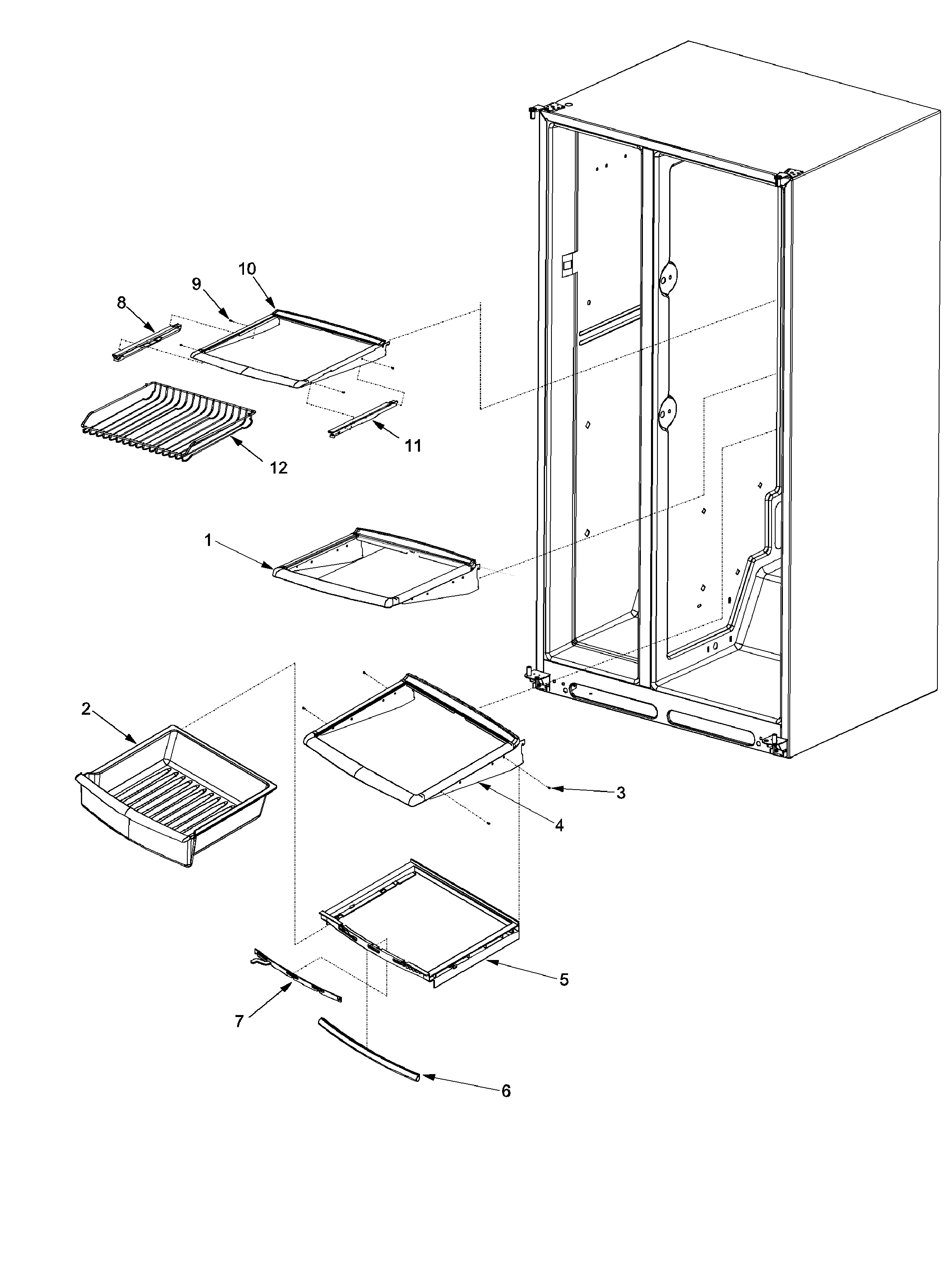 Amana XRSS287BW0 deli and ref shelf diagram