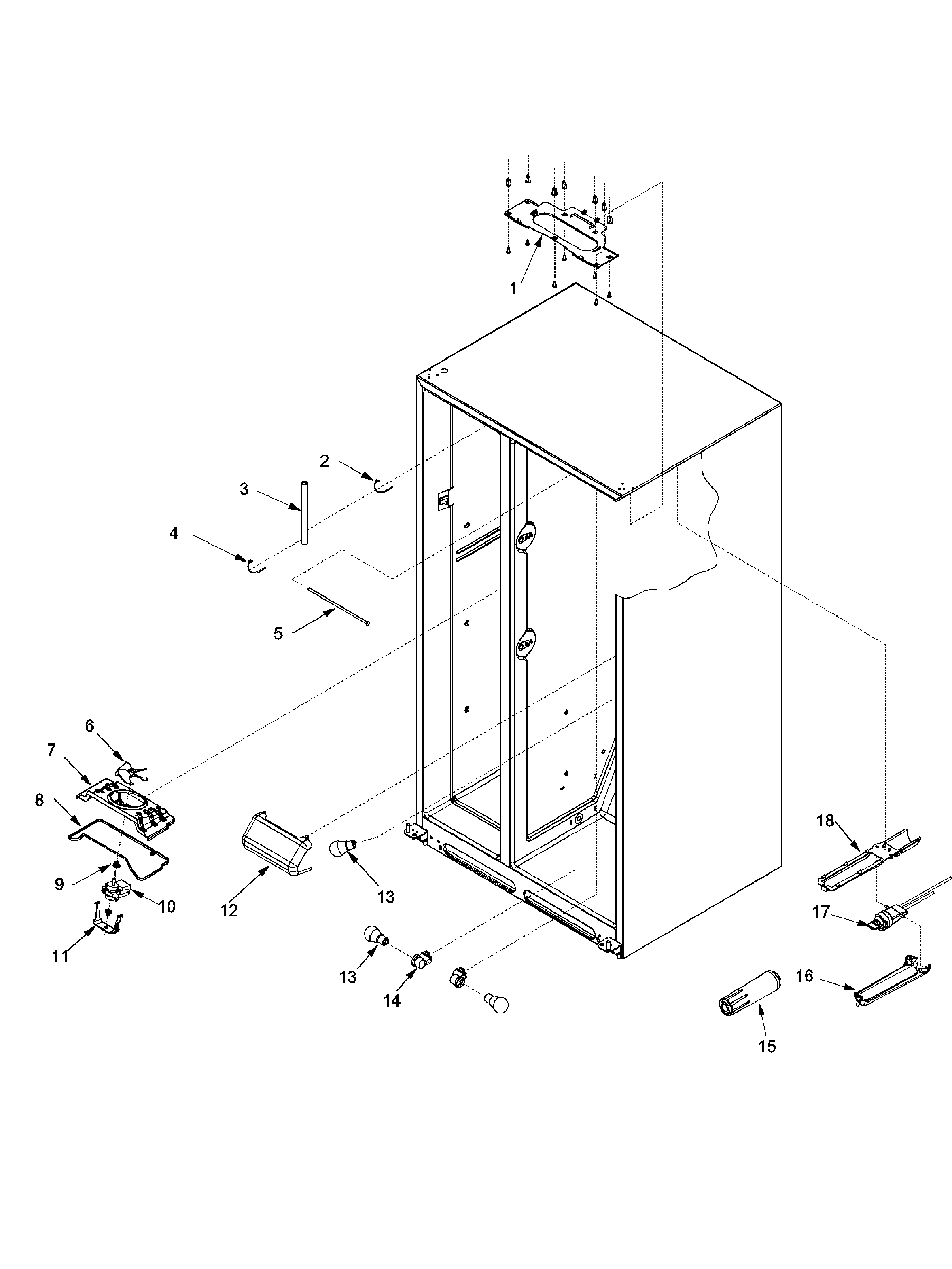 Amana XRSS287BW0 evap fan assy and lights diagram