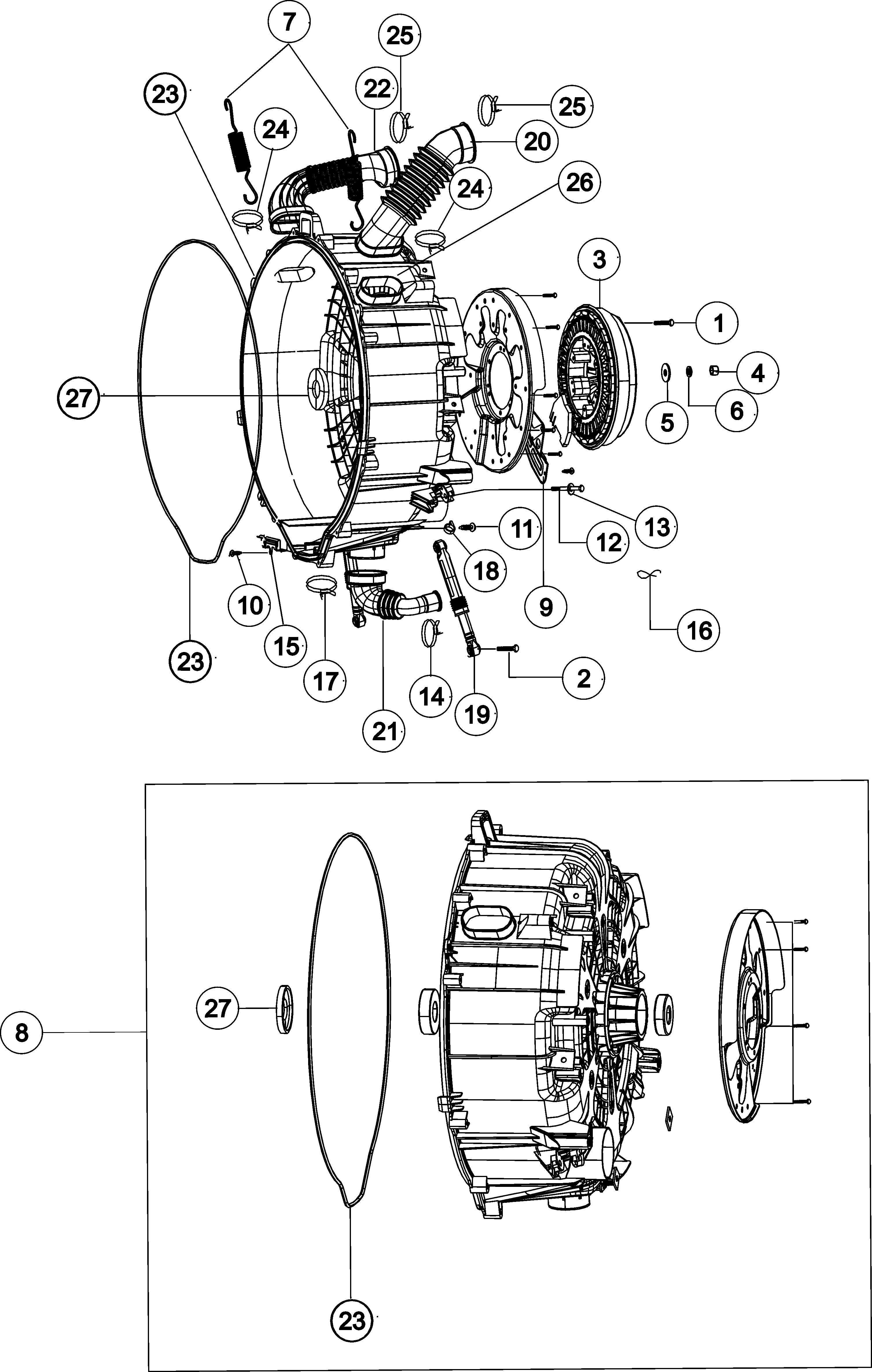 Maytag MAH9700AWM tub back diagram