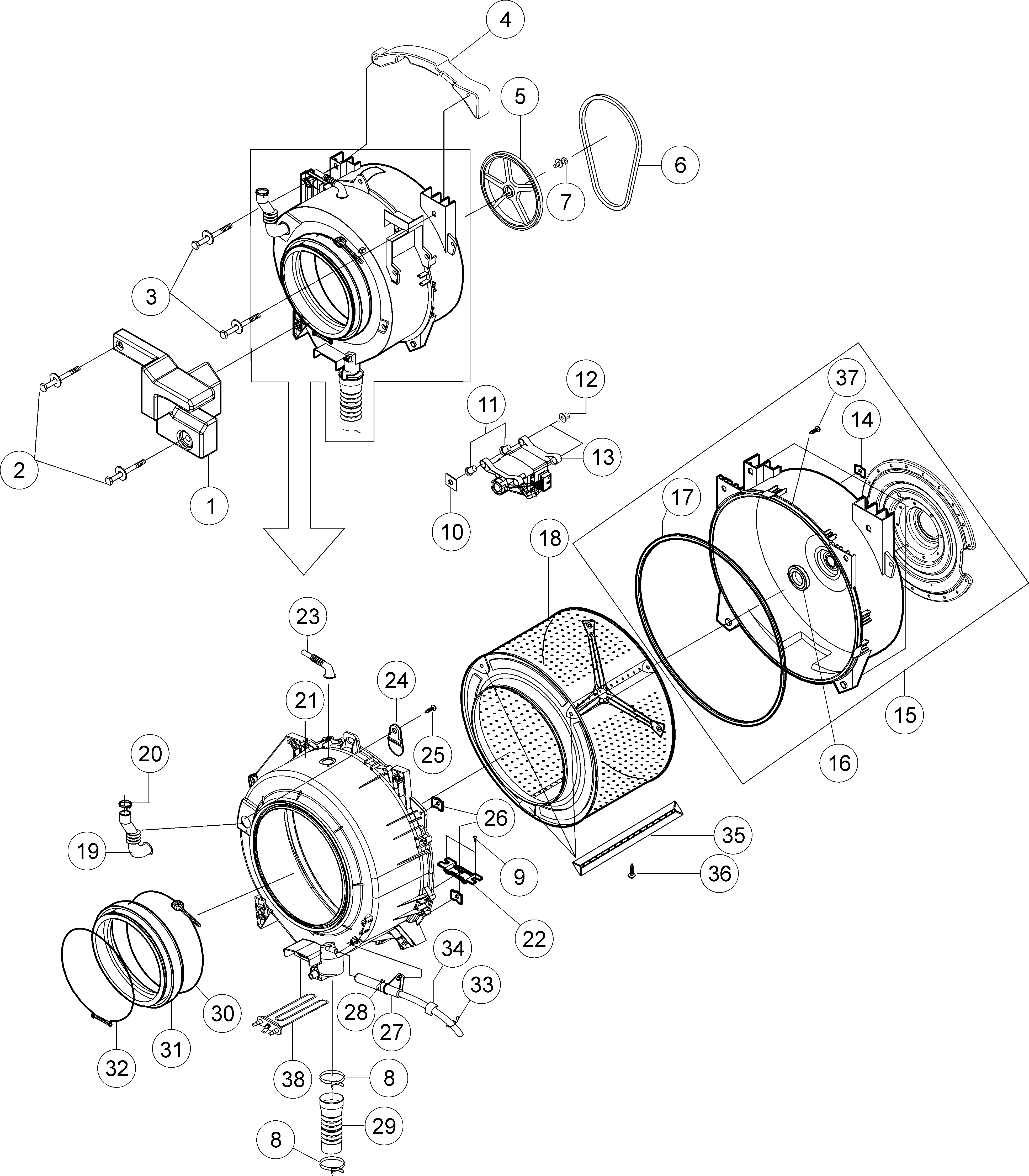 Maytag MAH2440BGW tub diagram
