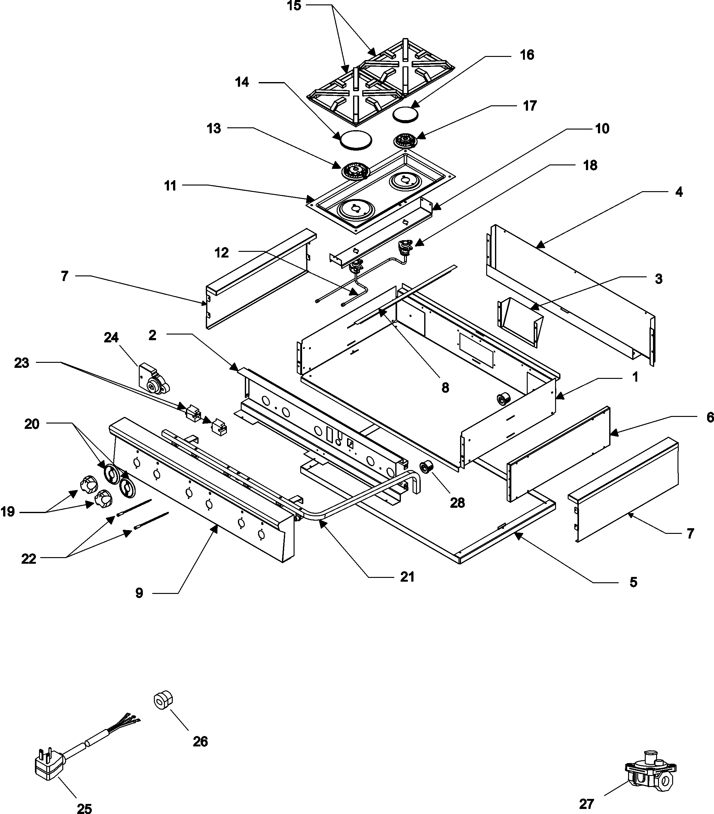 Jade RJSG3611A slide in cooktop diagram