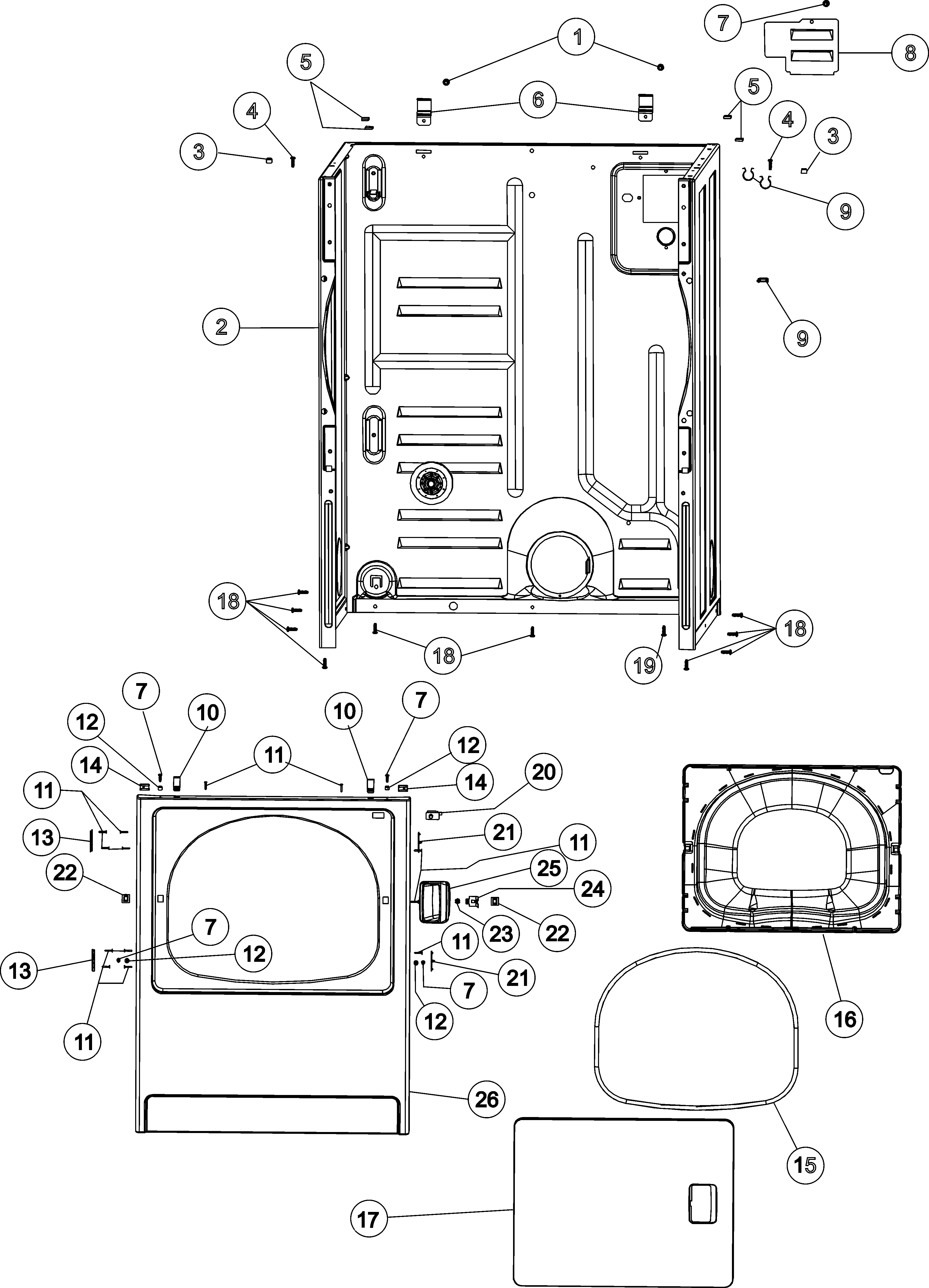 Maytag MDGT336AWW cabinet & front panel diagram