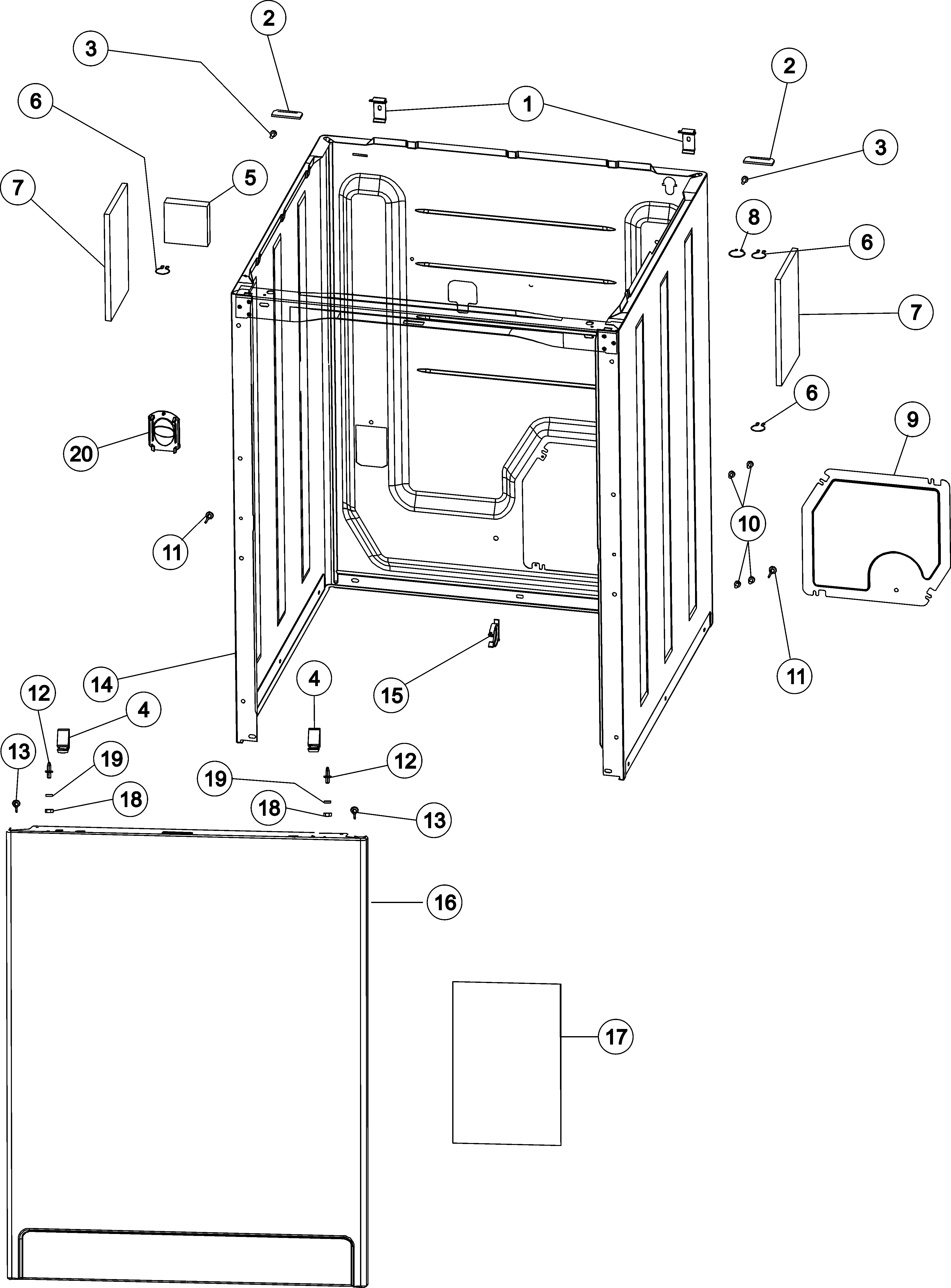 Maytag MAV5920AGW cabinet & front panel diagram