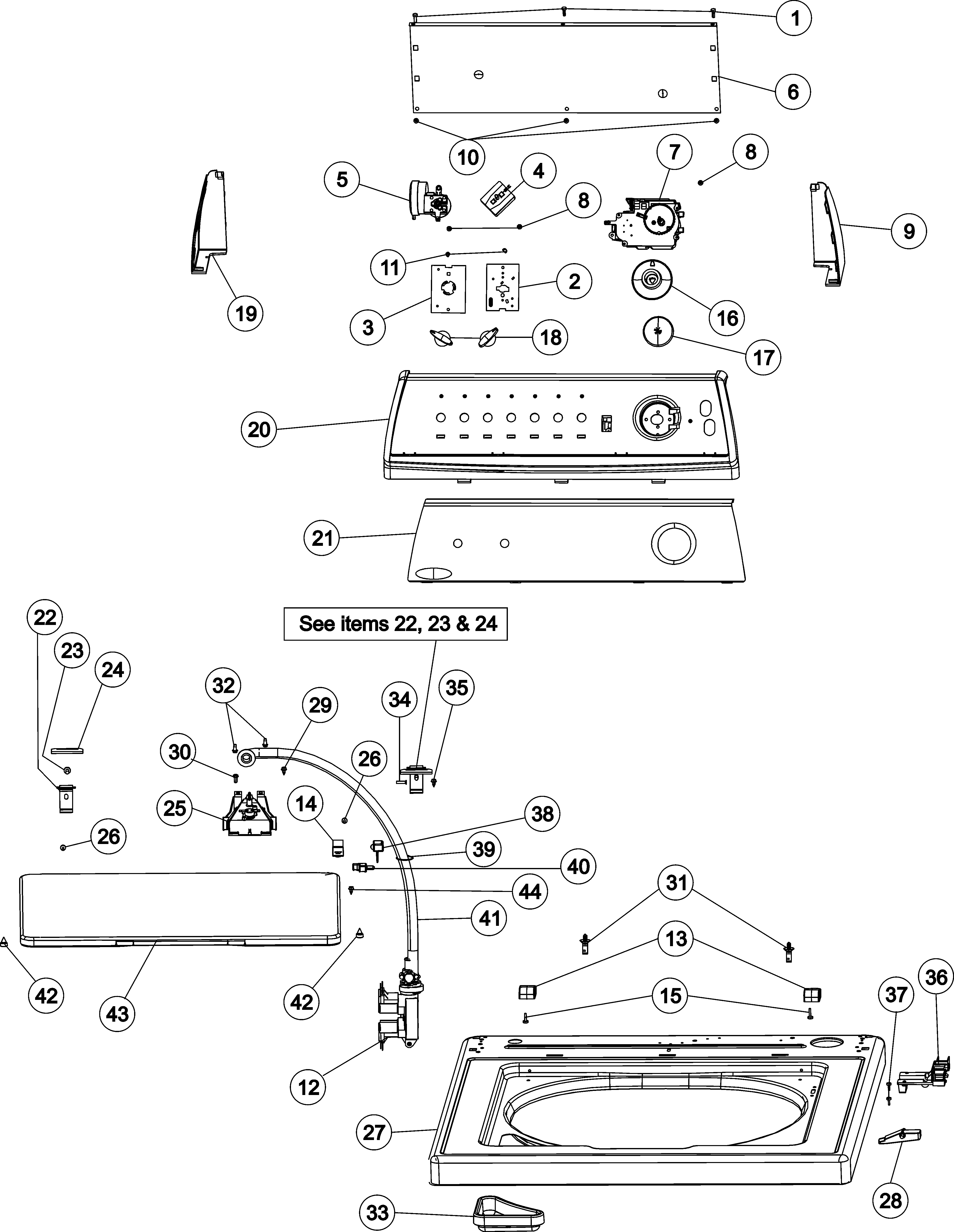 Amana NAV2335AWW control panel & top diagram