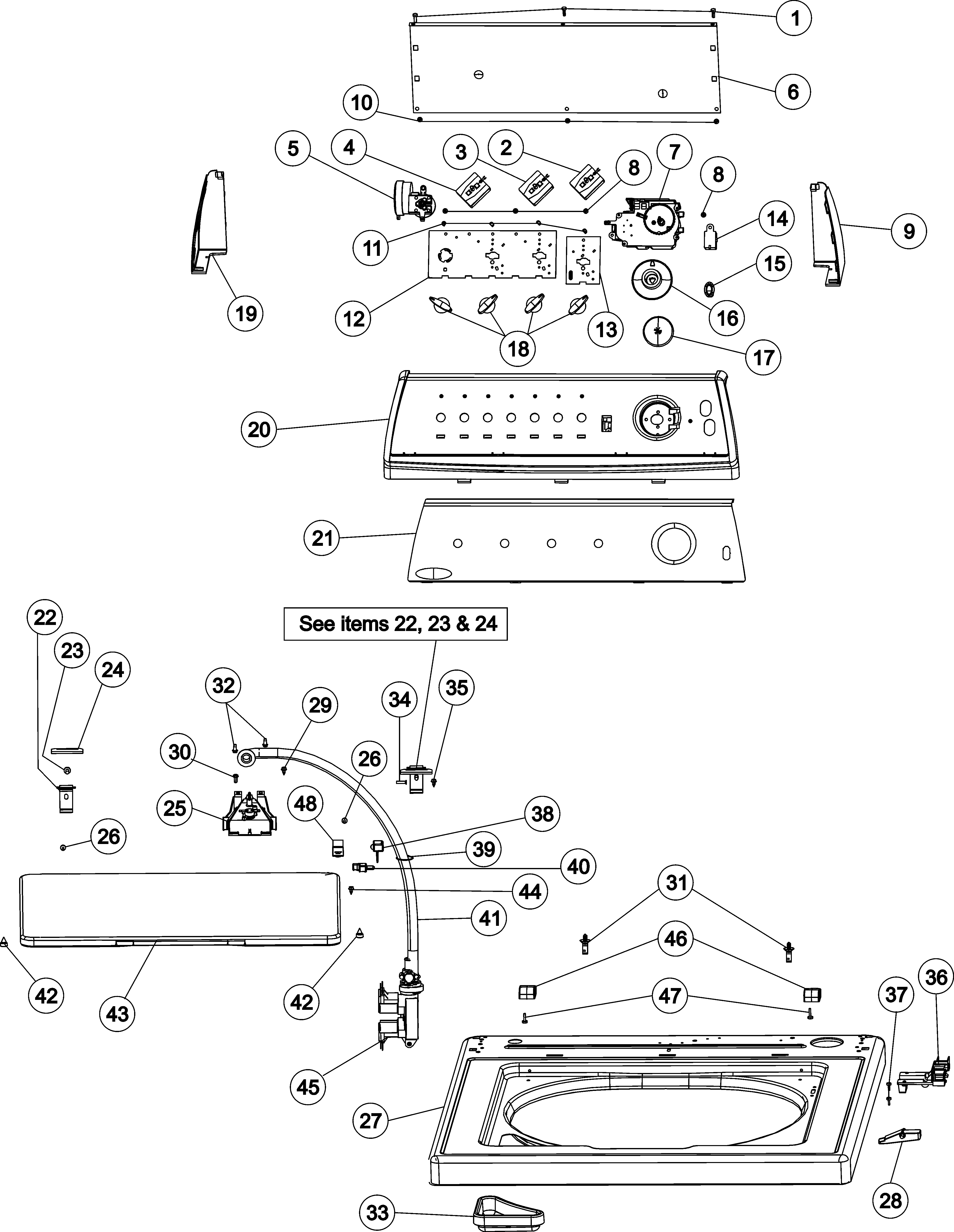 Maytag MAV3758AWW control panel & top diagram