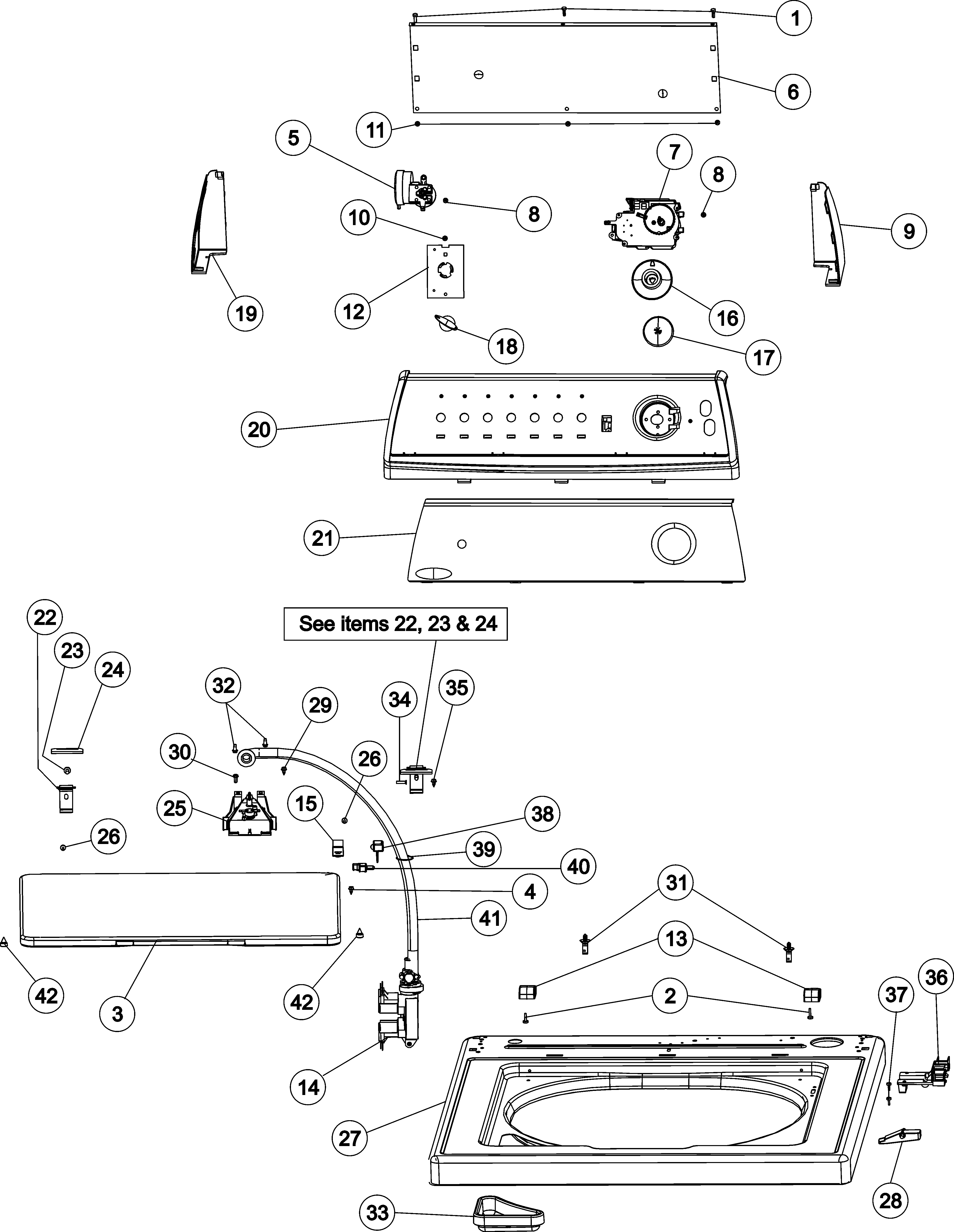 Maytag PAVT910AWW control panel & top diagram