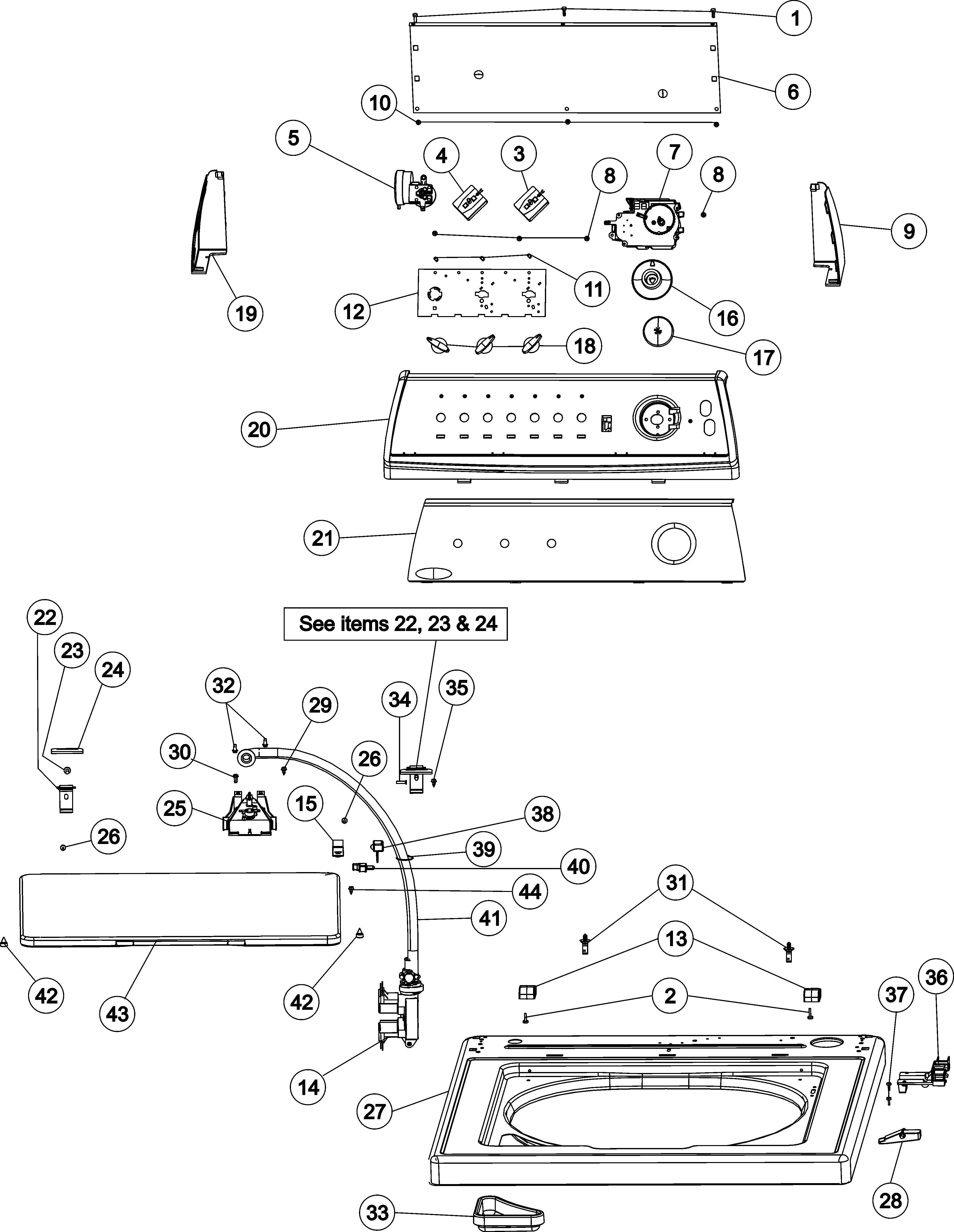 Maytag PAVT920AWW control panel & top diagram