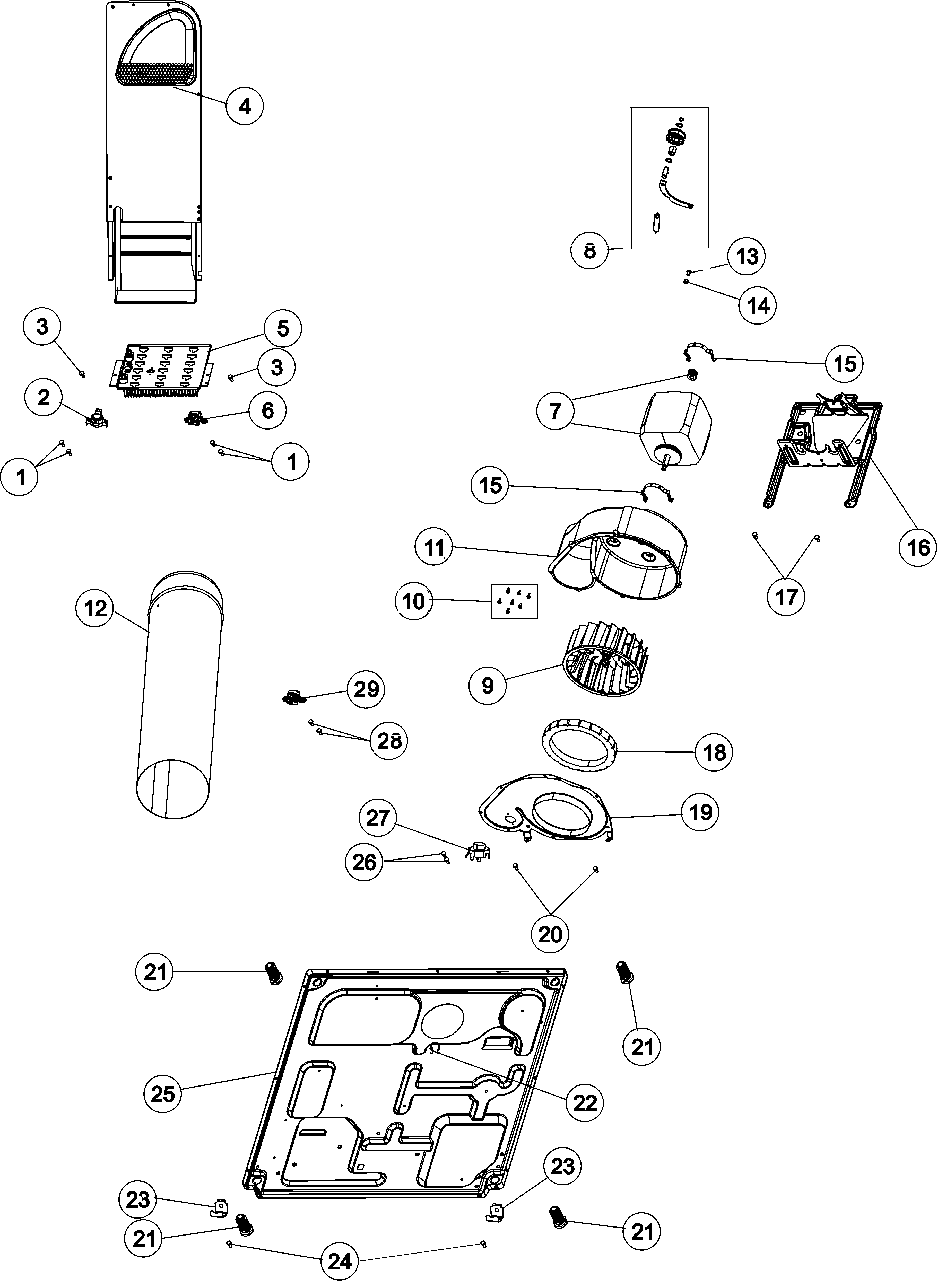 Amana NDE8805AYW base, heater & motor diagram