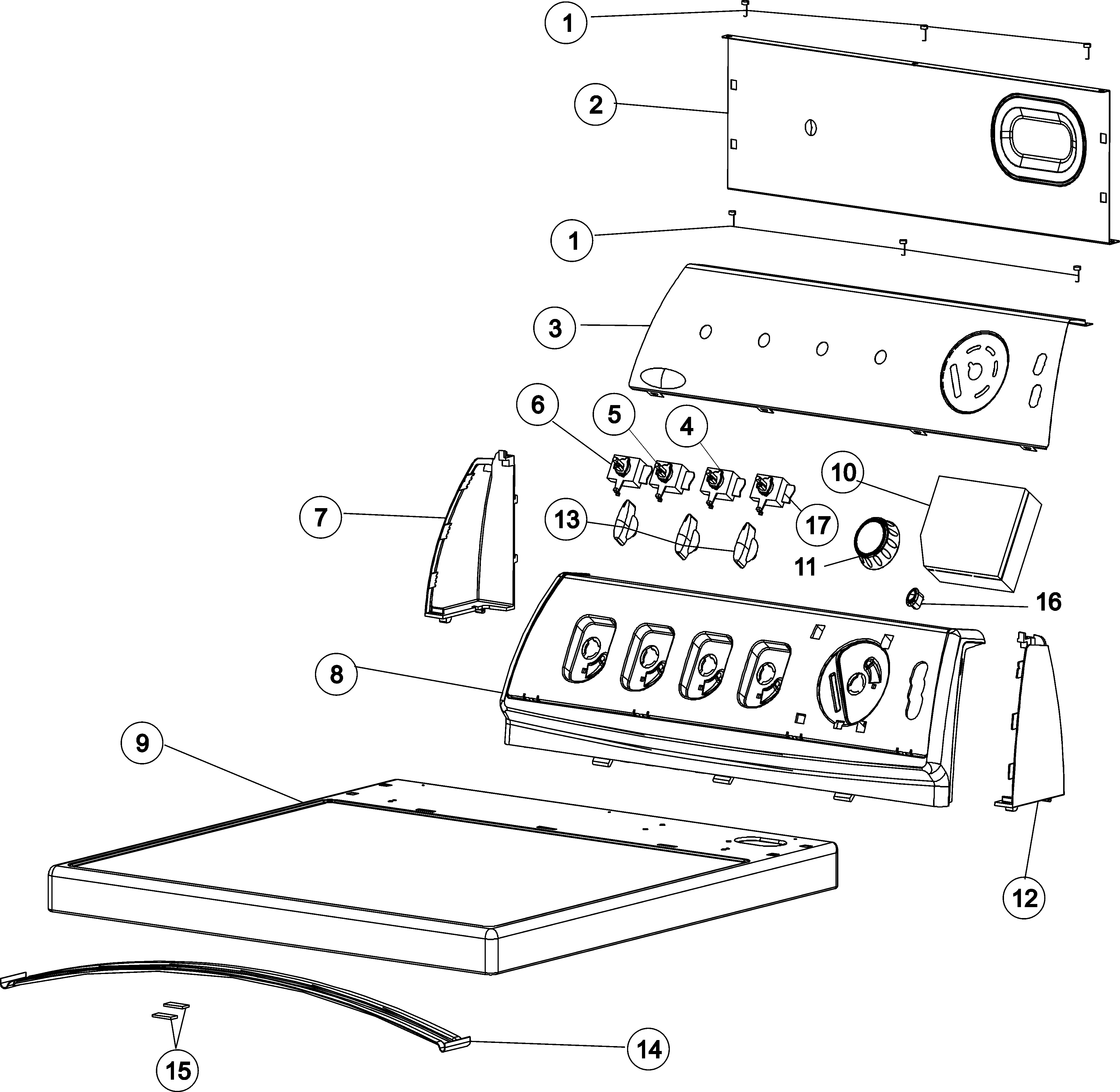 Amana NDE8805AYW control panel & top diagram