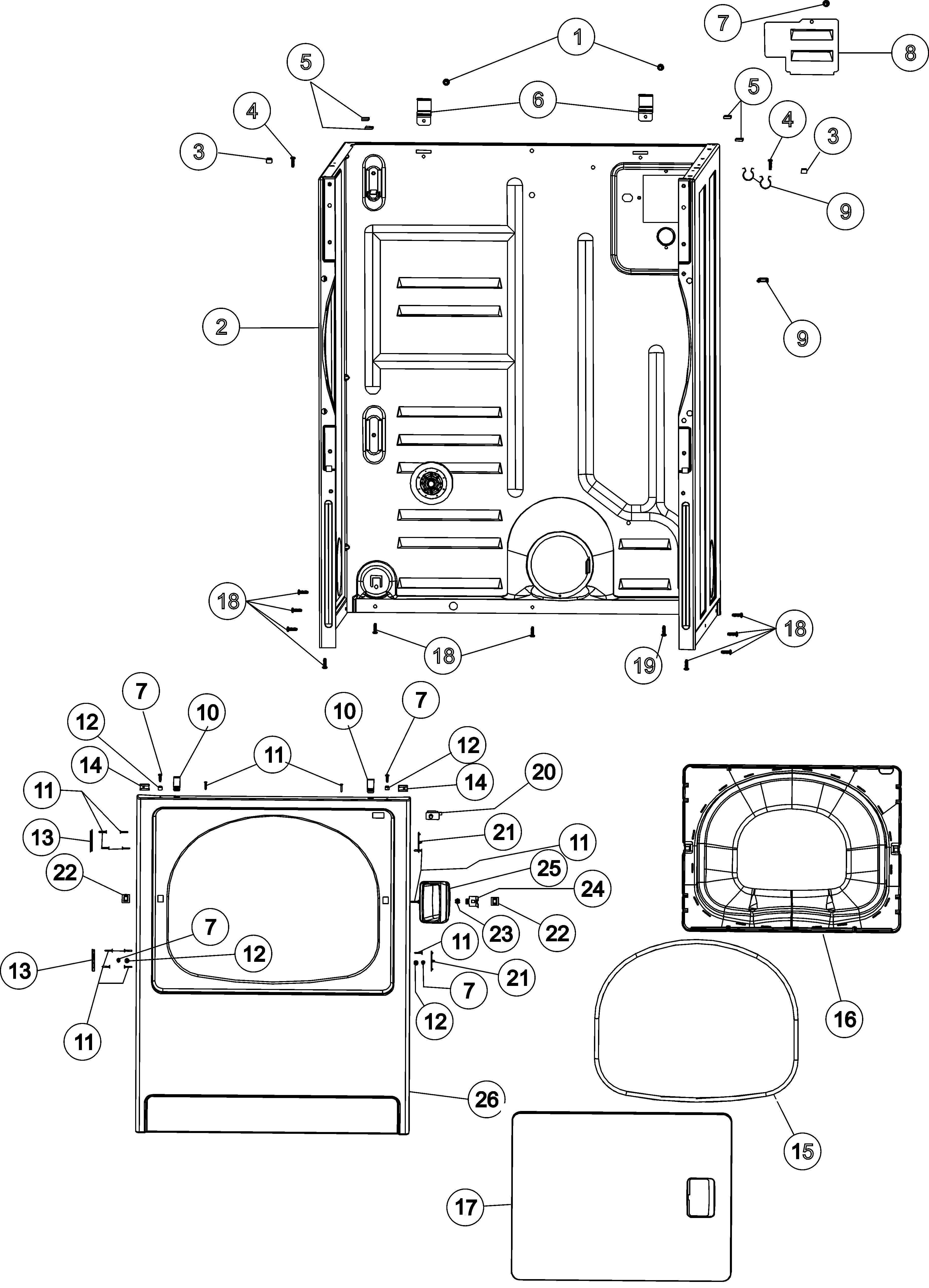 Admiral ADE7005AYW cabinet & front panel diagram