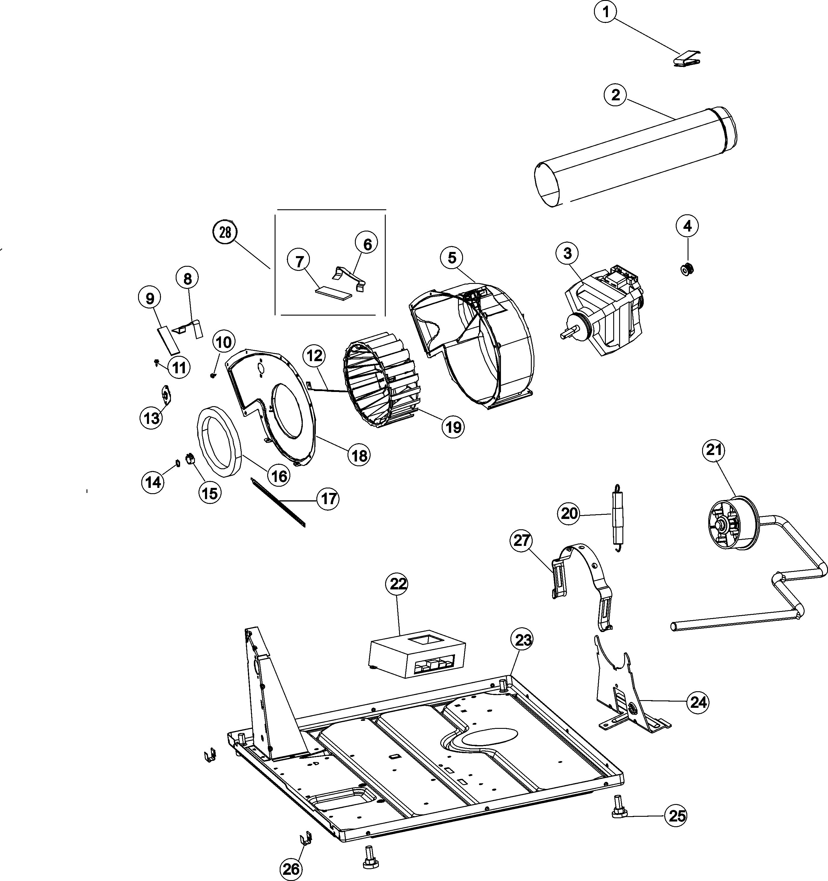 Maytag MCE8000AYW base, motor & blower diagram
