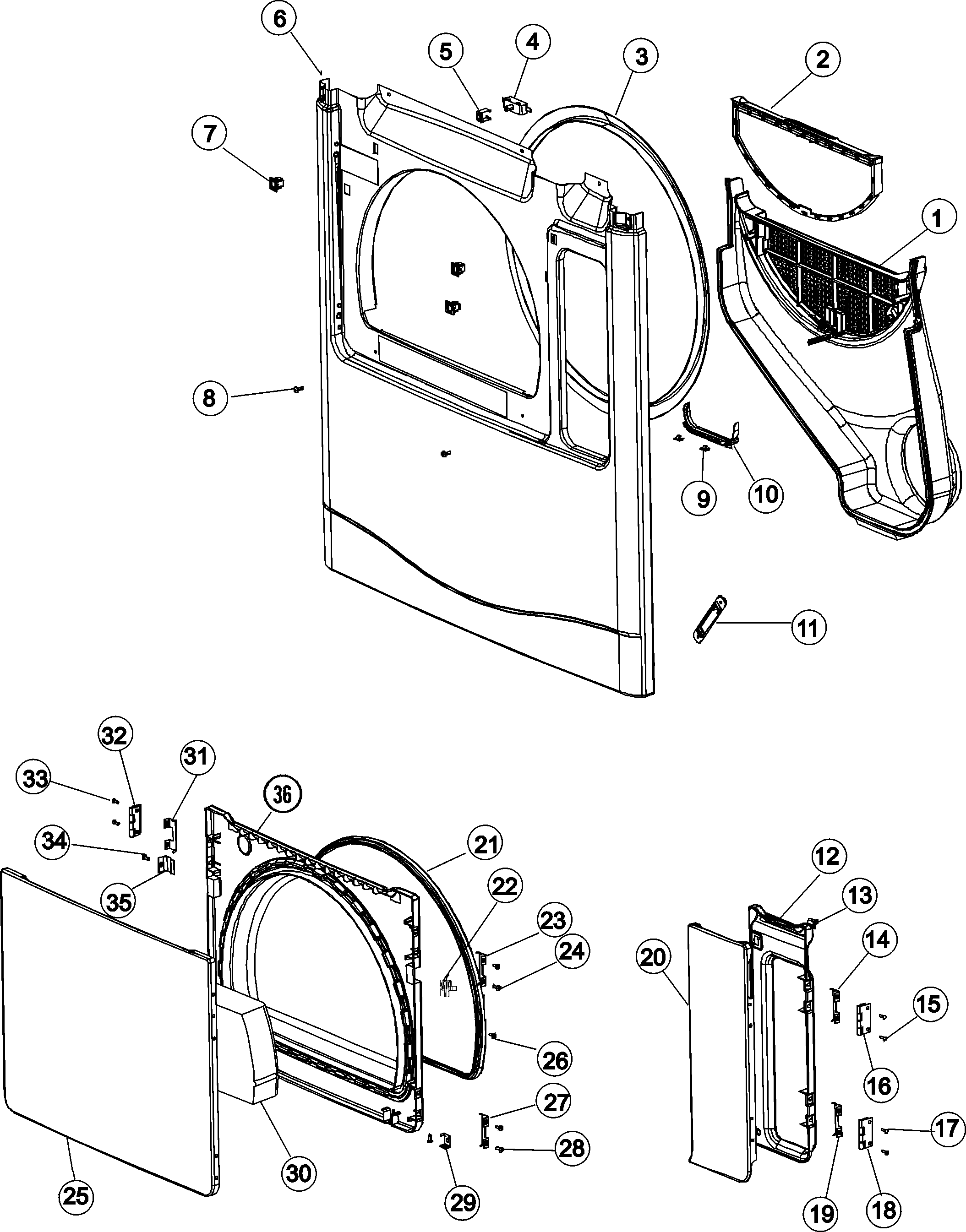Maytag MCE8000AYW front panel & lower doors diagram