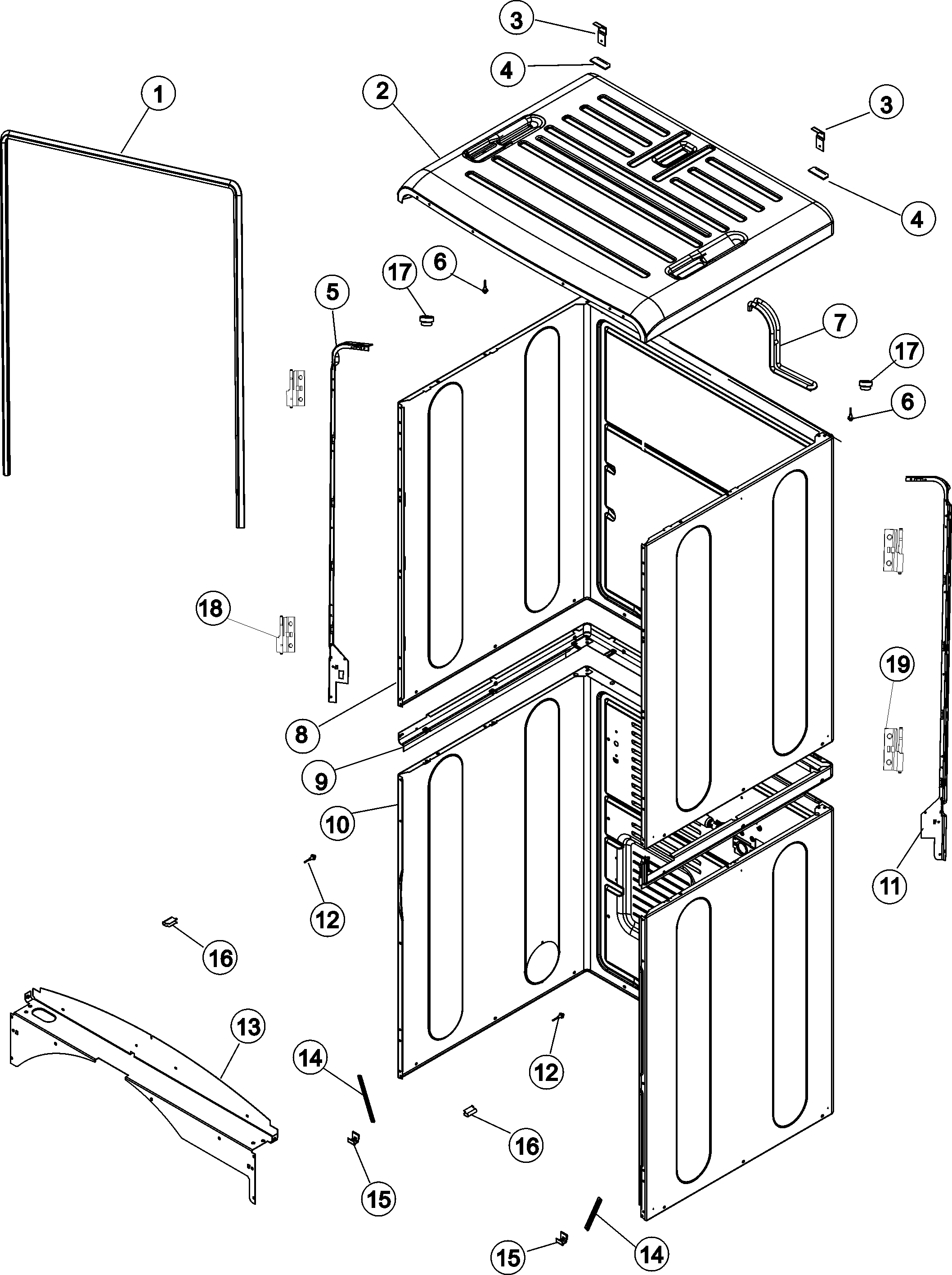 Maytag MCE8000AYW cabinet, upper & lower diagram