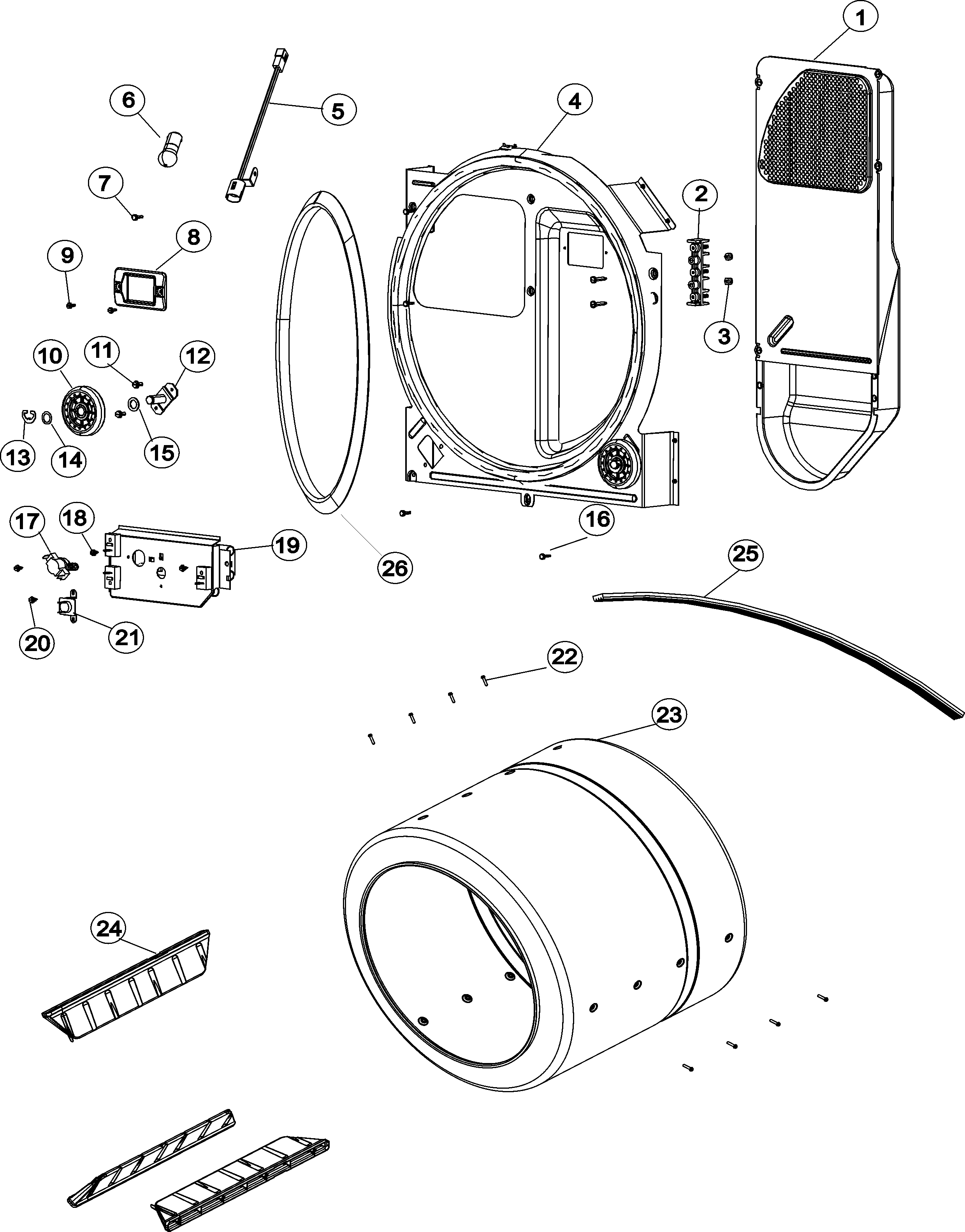Maytag MCE8000AYW cylinder, heater & bulkhead diagram
