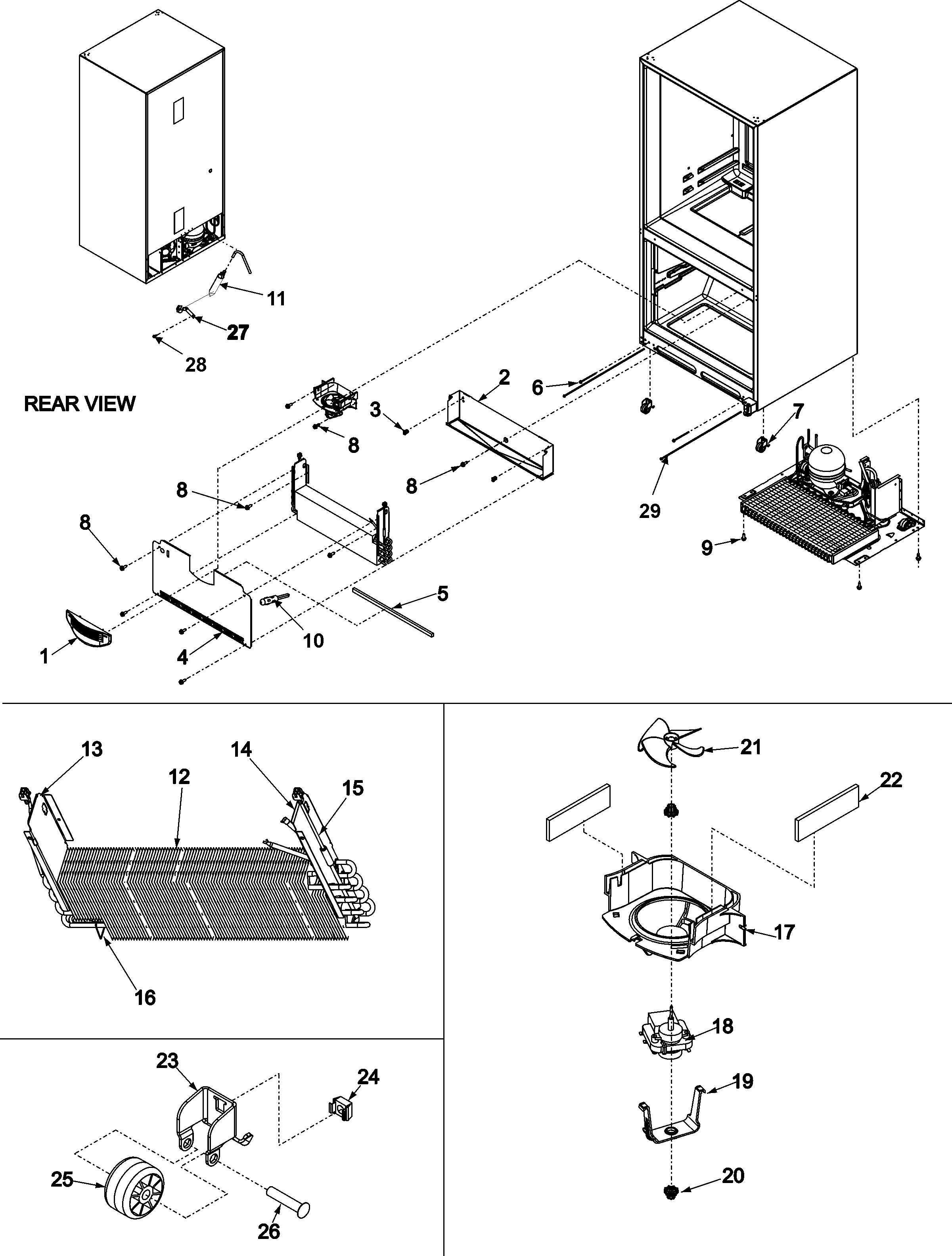 Amana ABB2227DEW evaporator area & rollers diagram