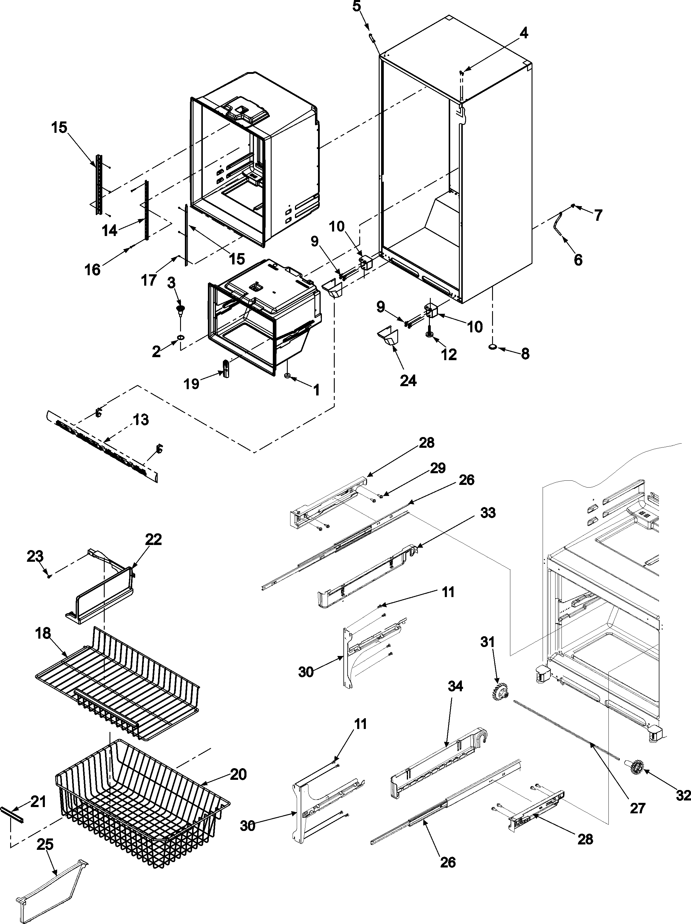 Amana ABC2037DTS interior cabinet & freezer shelving diagram