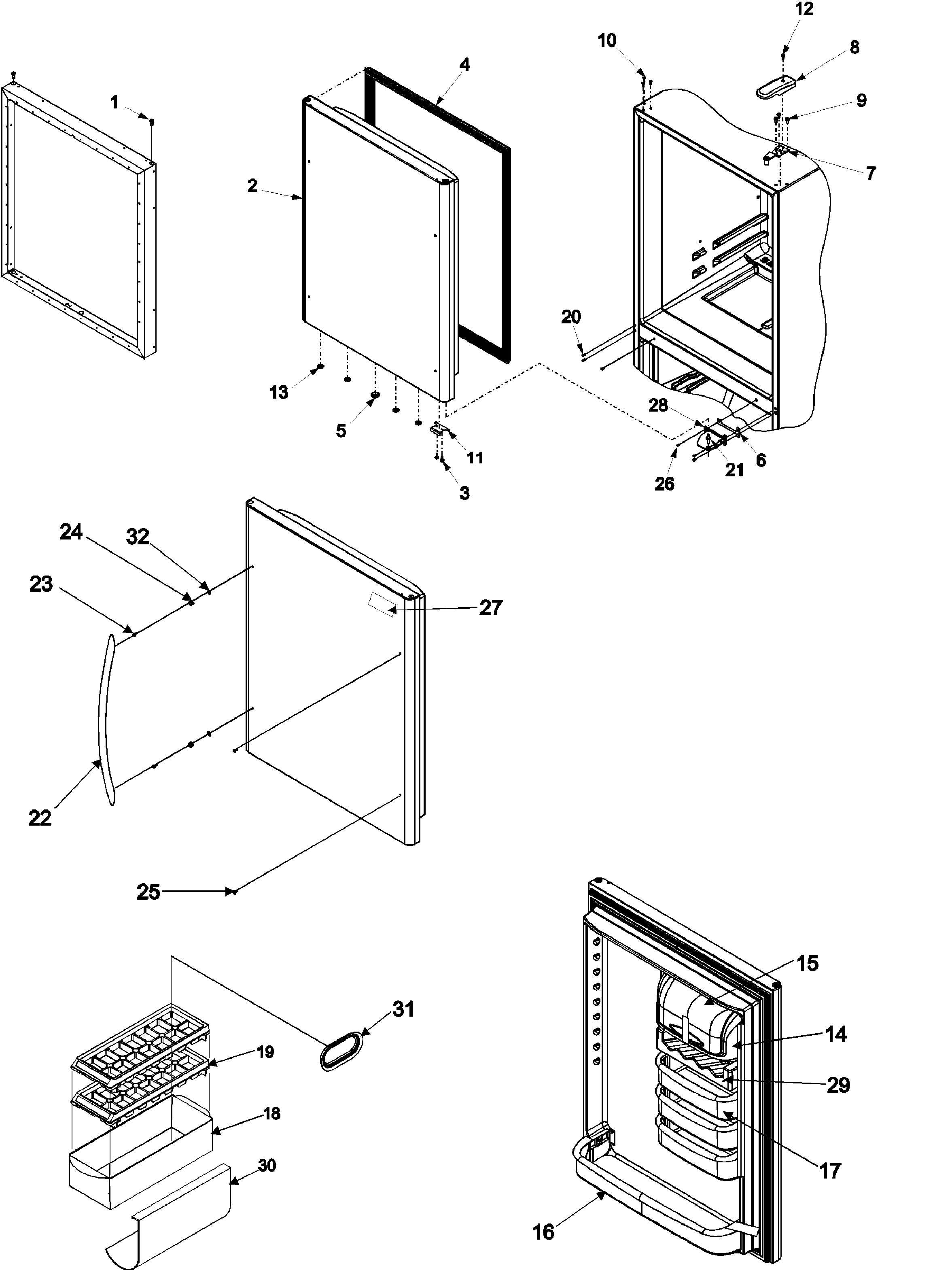 Gaggenau RY4951 ref dr storage & center hinges diagram