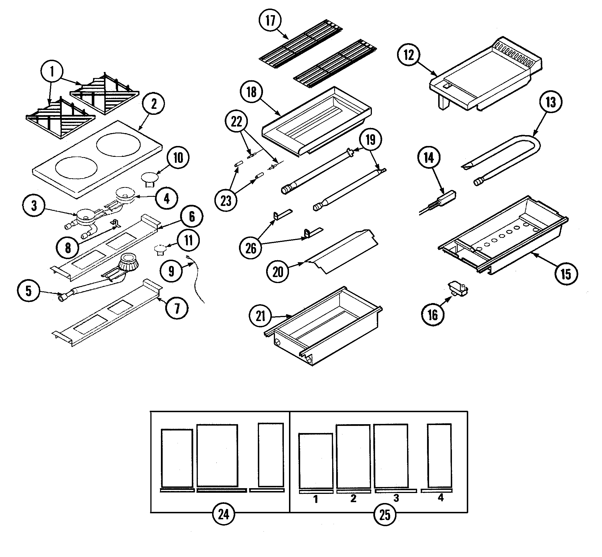 Jade RJGR6072A top assembly/gas controls diagram